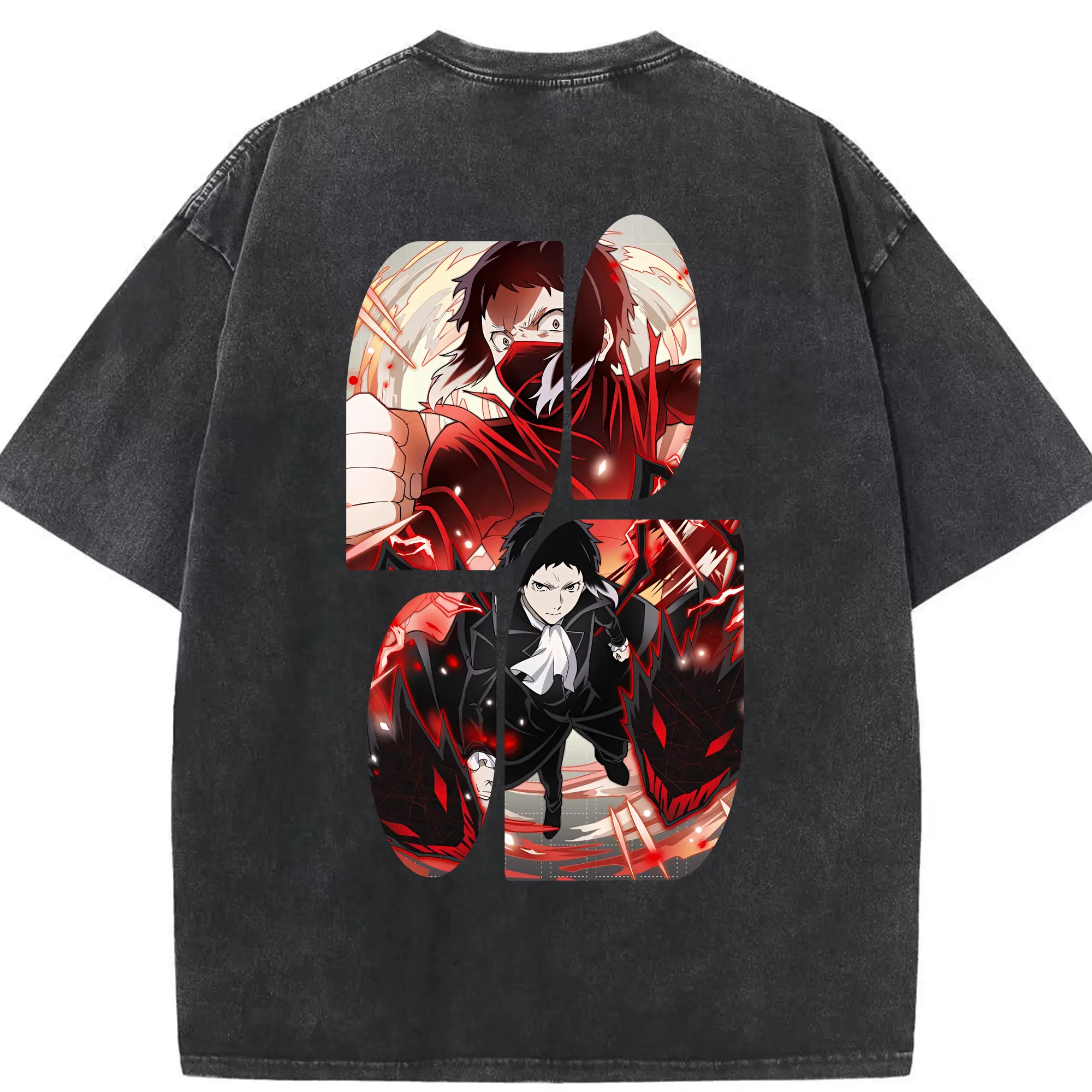 文豪ストレイドッグス グッズ,芥川龍之介 - 綿100％ ヴィンテージ風 半袖Tシャツ ・ 背面プリント ・ 柔らか肌触り ・ 通気性 快適 ・ スポーツ カジュアル 外出用