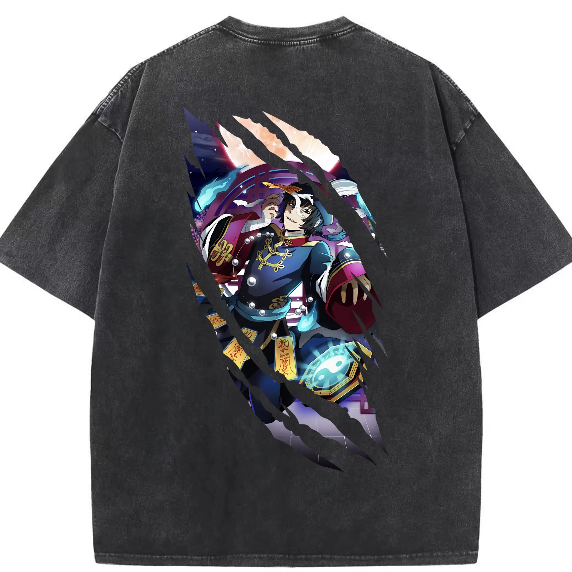 文豪ストレイドッグス グッズ,芥川龍之介 - 綿100％ ヴィンテージ風 半袖Tシャツ ・ 背面プリント ・ 柔らか肌触り ・ 通気性 快適 ・ スポーツ カジュアル 外出用