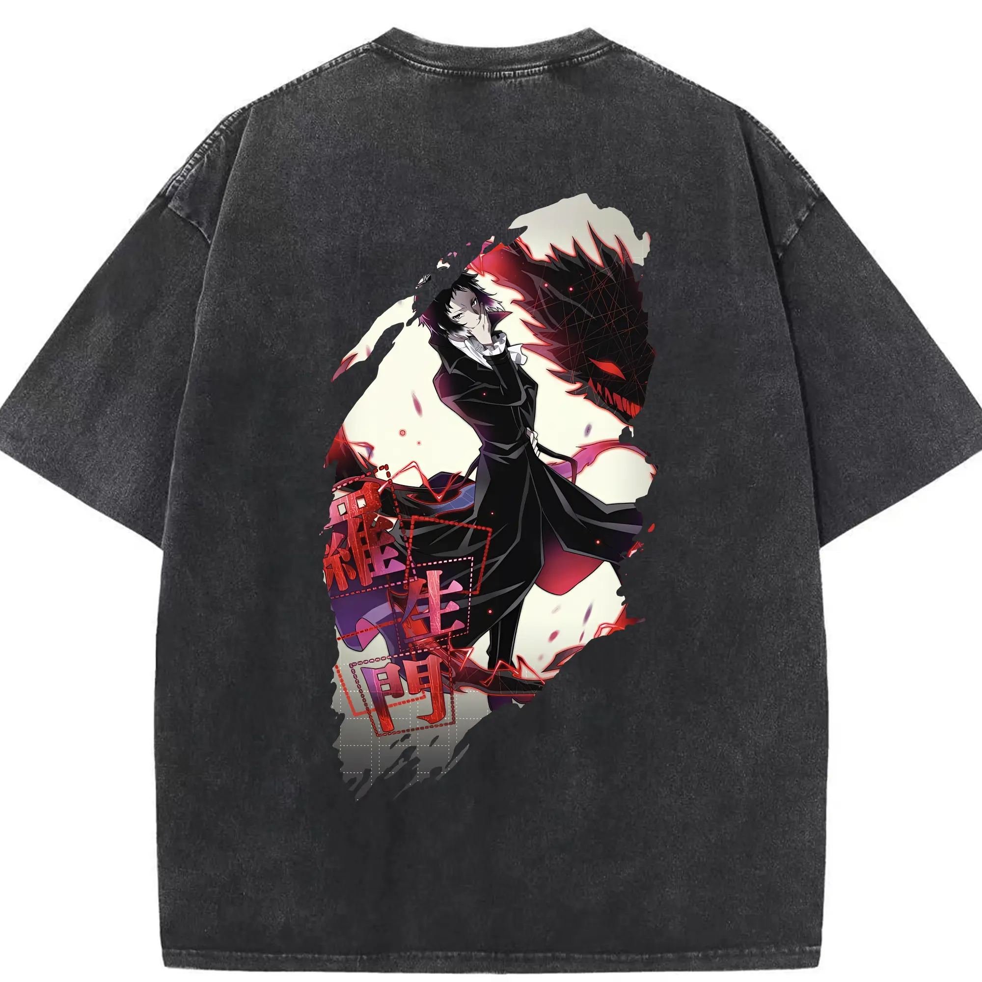 文豪ストレイドッグス グッズ,芥川龍之介 - 綿100％ ヴィンテージ風 半袖Tシャツ ・ 背面プリント ・ 柔らか肌触り ・ 通気性 快適 ・ スポーツ カジュアル 外出用