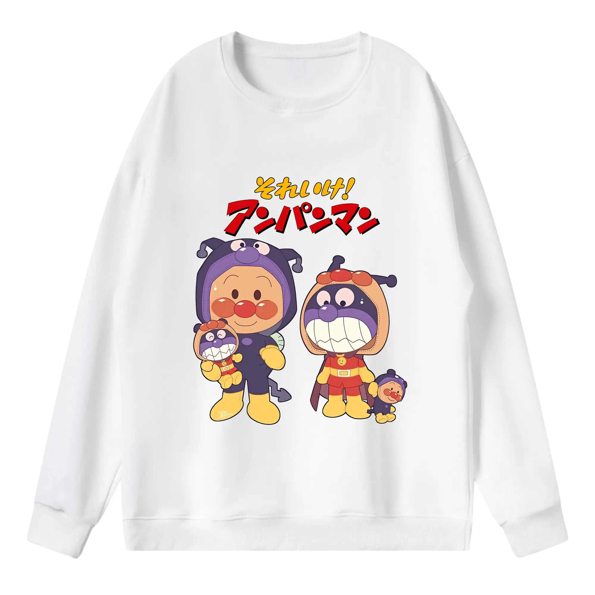 アンパンマン グッズ,ばいきんまん - 薄手 クルーネック スウェット 裏毛260g · ポリエステル 春秋向け カジュアル 男女兼用 · トレーナー デイリー スポーツ 散歩に最適