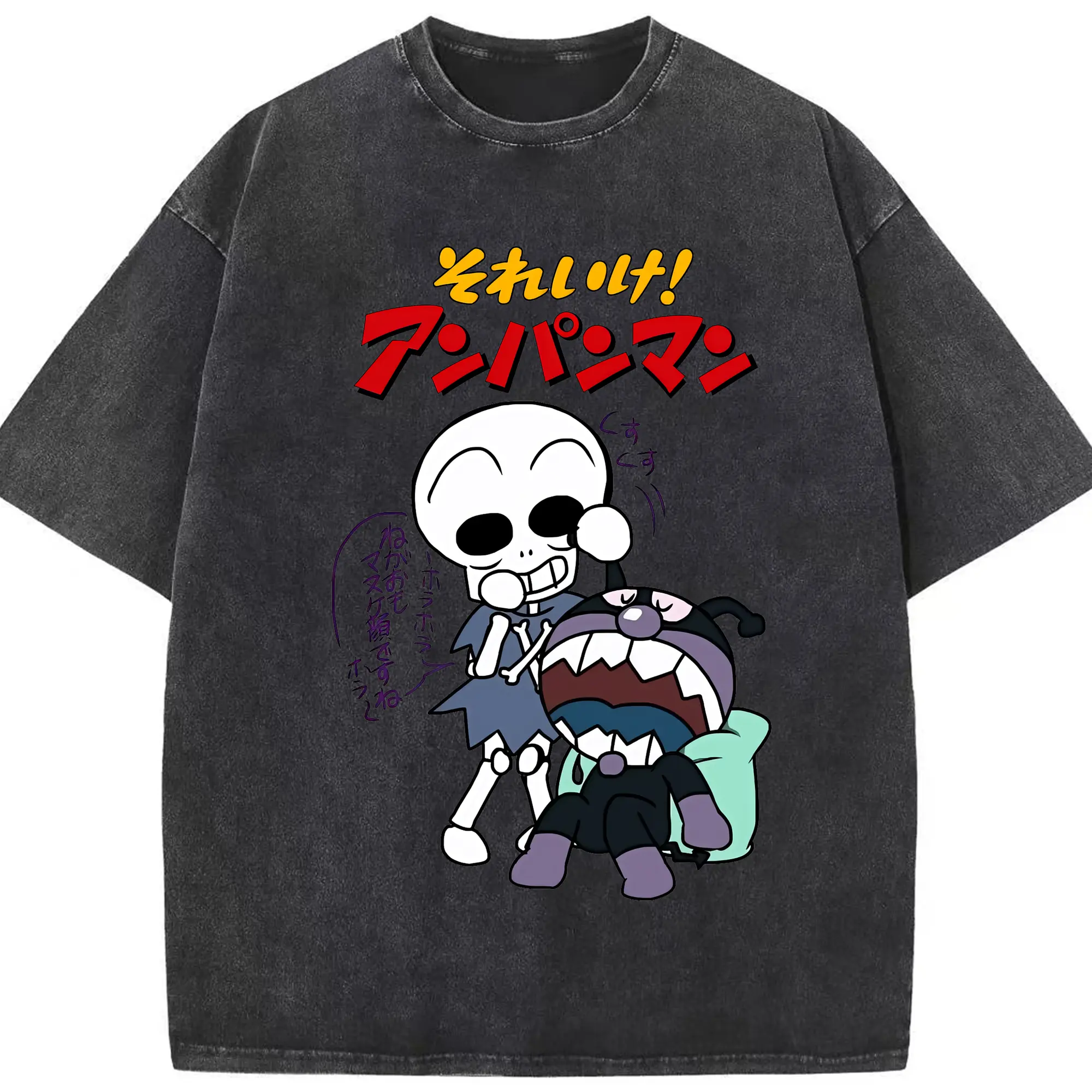 アンパンマン グッズ,ばいきんまん - 綿100％ ヴィンテージ風 半袖Tシャツ ・ フロントプリント ・ 柔らか肌触り ・ 通気性 快適 ・ スポーツ カジュアル 外出用