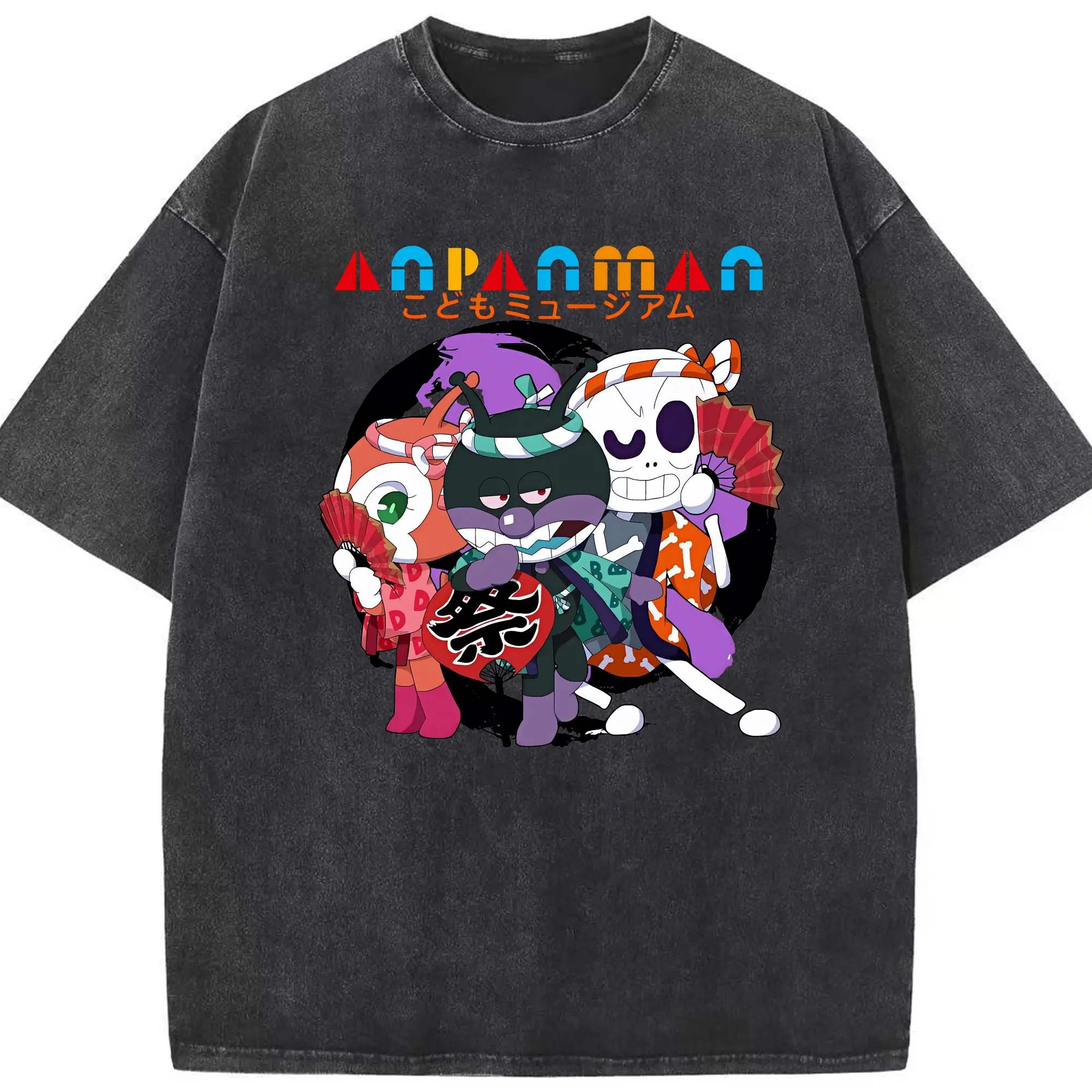 アンパンマン グッズ,ばいきんまん - 綿100％ ヴィンテージ風 半袖Tシャツ ・ フロントプリント ・ 柔らか肌触り ・ 通気性 快適 ・ スポーツ カジュアル 外出用