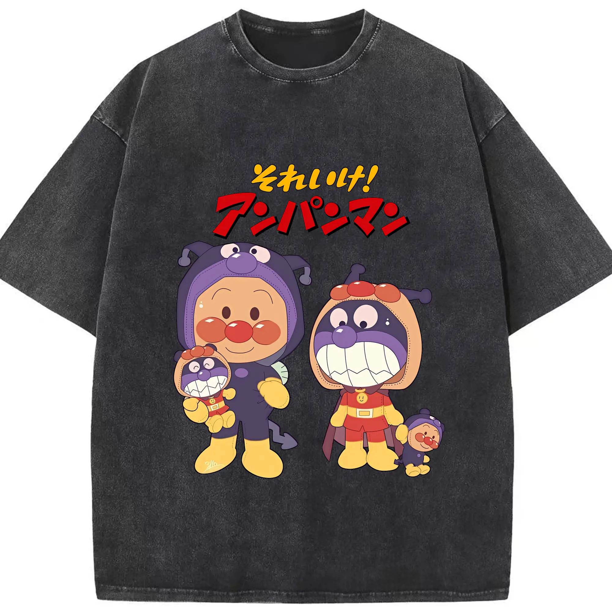 アンパンマン グッズ,ばいきんまん - 綿100％ ヴィンテージ風 半袖Tシャツ ・ フロントプリント ・ 柔らか肌触り ・ 通気性 快適 ・ スポーツ カジュアル 外出用