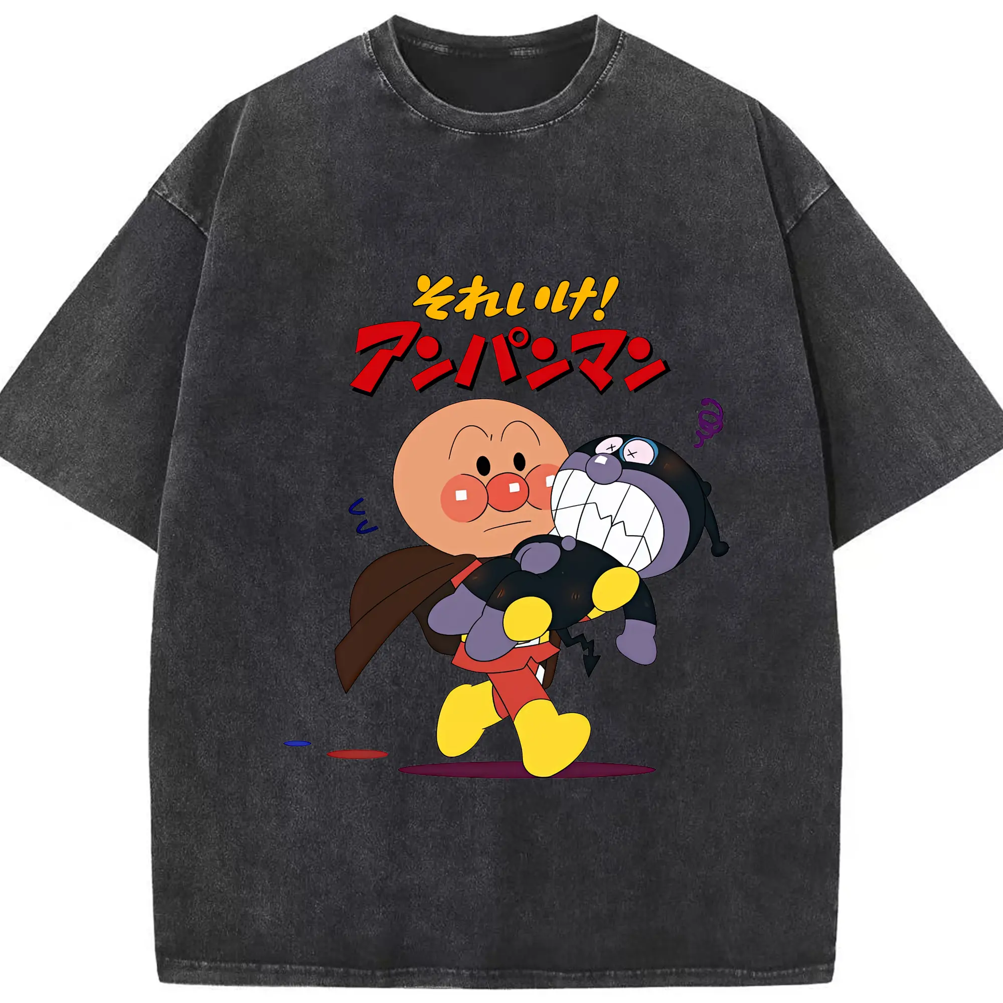 アンパンマン グッズ,ばいきんまん - 綿100％ ヴィンテージ風 半袖Tシャツ ・ フロントプリント ・ 柔らか肌触り ・ 通気性 快適 ・ スポーツ カジュアル 外出用