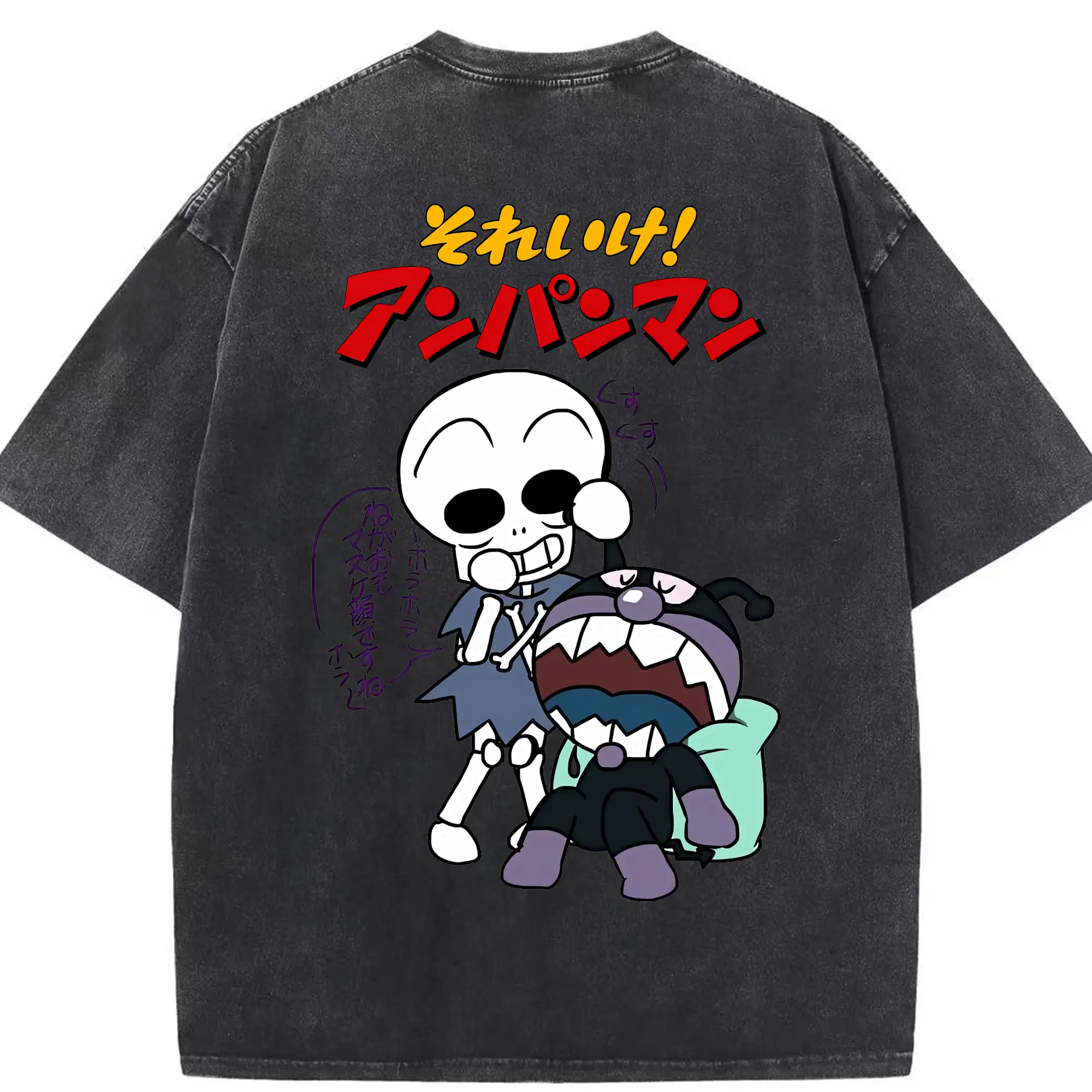 アンパンマン グッズ,ばいきんまん - 綿100％ ヴィンテージ風 半袖Tシャツ ・ 背面プリント ・ 柔らか肌触り ・ 通気性 快適 ・ スポーツ カジュアル 外出用