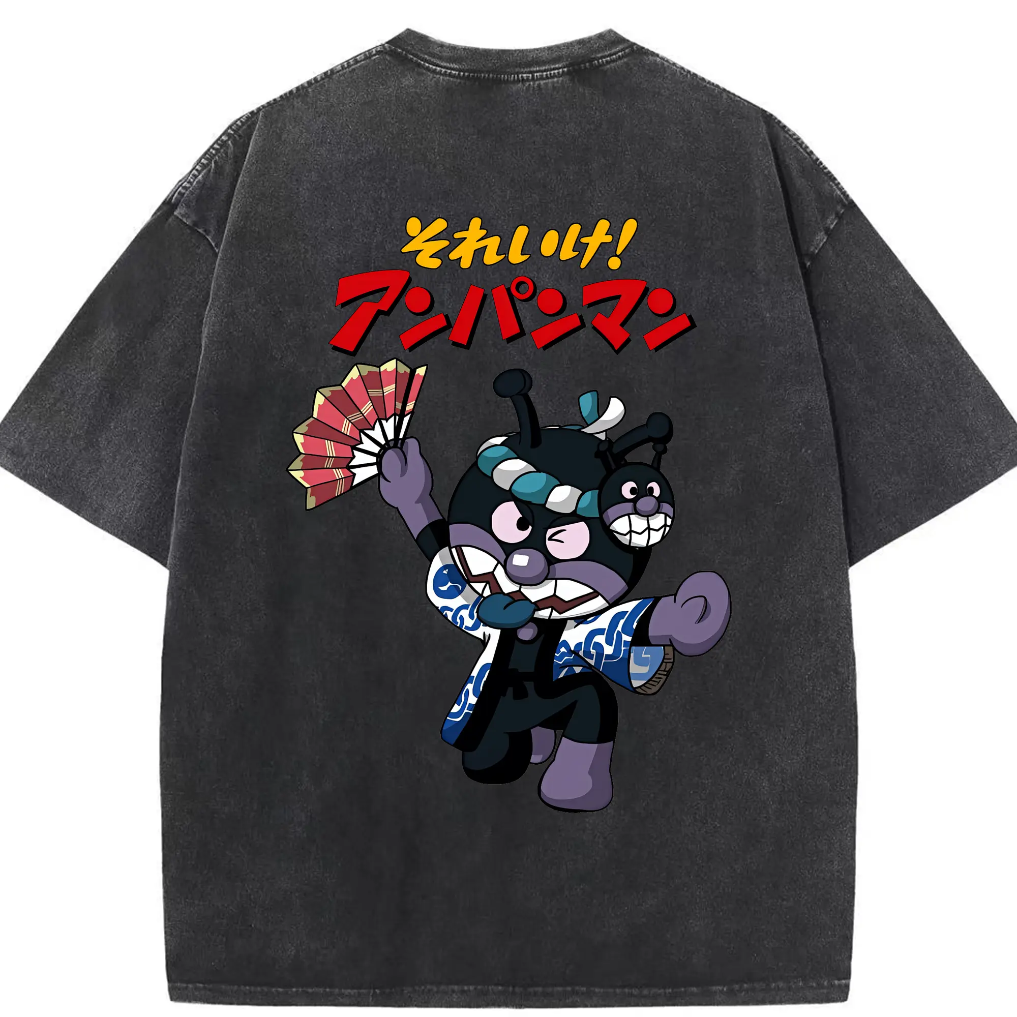 アンパンマン グッズ,ばいきんまん - 綿100％ ヴィンテージ風 半袖Tシャツ ・ 背面プリント ・ 柔らか肌触り ・ 通気性 快適 ・ スポーツ カジュアル 外出用