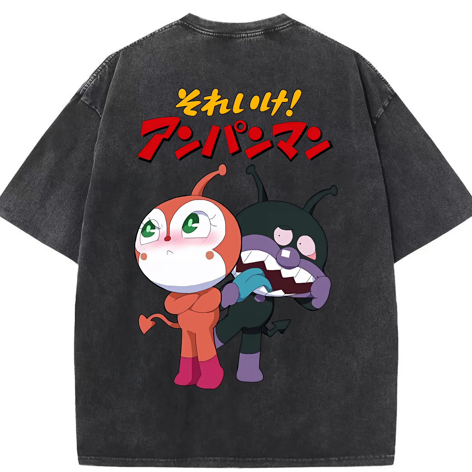 アンパンマン グッズ,ばいきんまん - 綿100％ ヴィンテージ風 半袖Tシャツ ・ 背面プリント ・ 柔らか肌触り ・ 通気性 快適 ・ スポーツ カジュアル 外出用