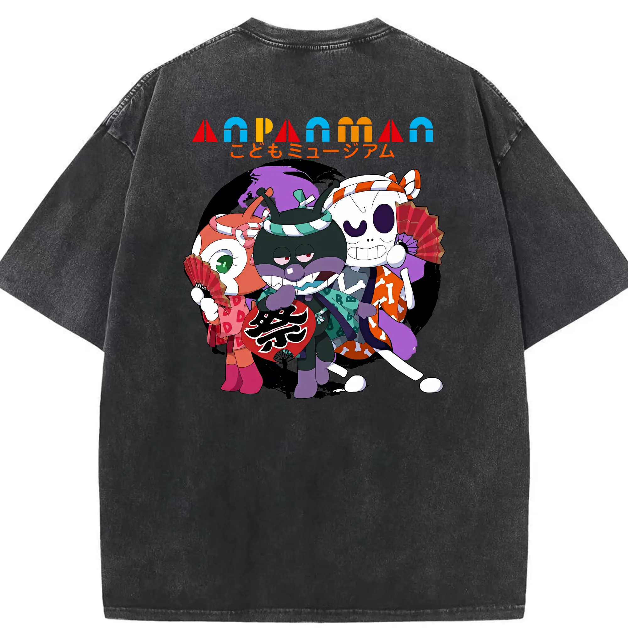 アンパンマン グッズ,ばいきんまん - 綿100％ ヴィンテージ風 半袖Tシャツ ・ 背面プリント ・ 柔らか肌触り ・ 通気性 快適 ・ スポーツ カジュアル 外出用