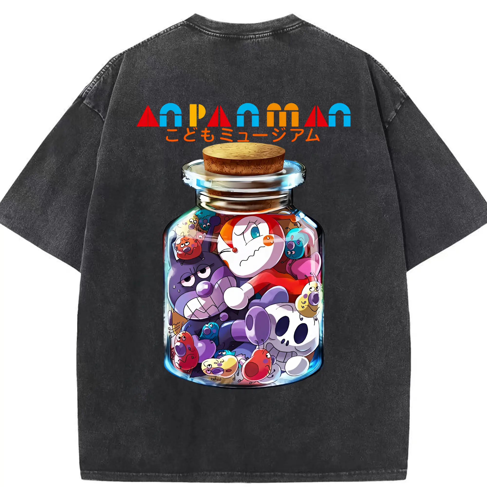 アンパンマン グッズ,ばいきんまん - 綿100％ ヴィンテージ風 半袖Tシャツ ・ 背面プリント ・ 柔らか肌触り ・ 通気性 快適 ・ スポーツ カジュアル 外出用