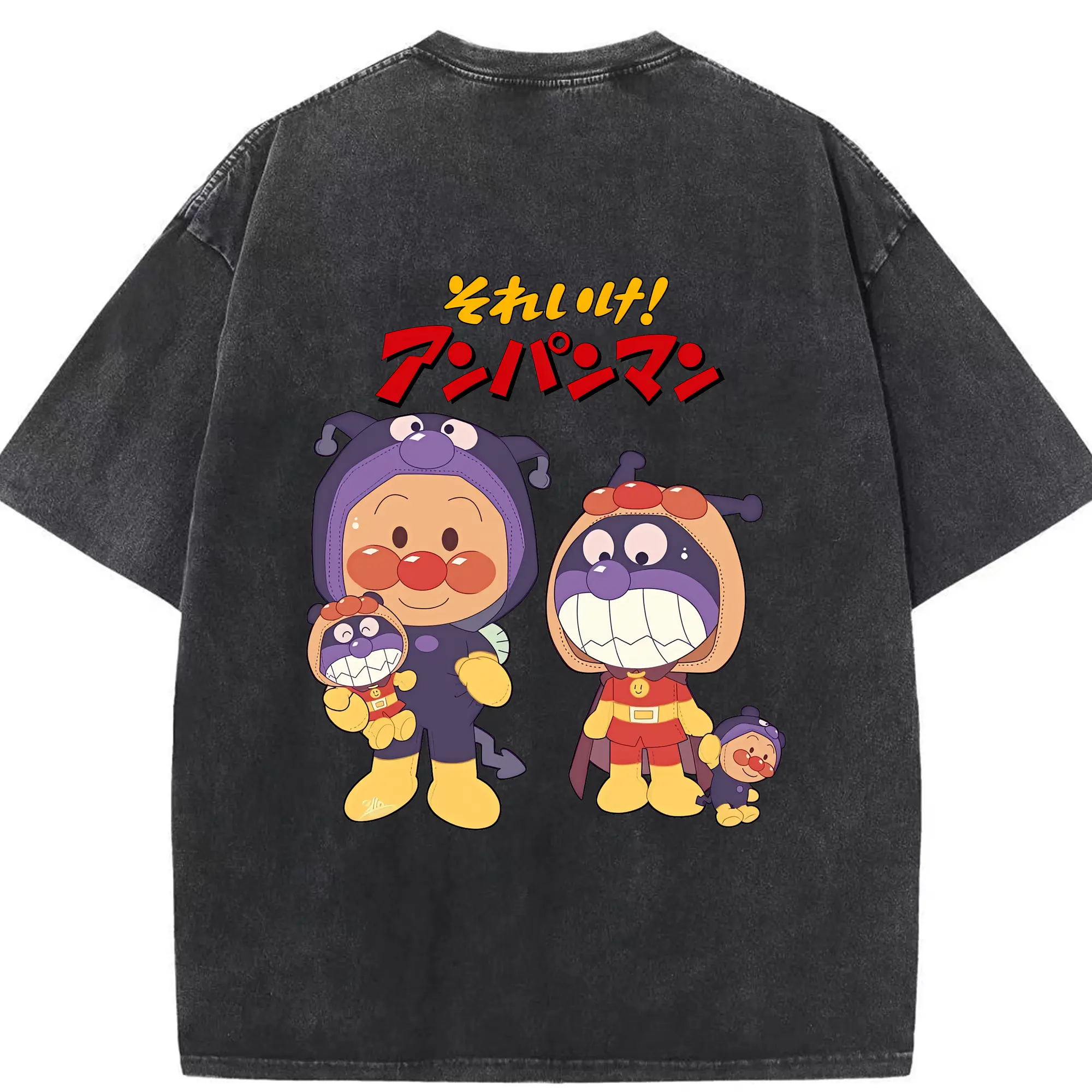 アンパンマン グッズ,ばいきんまん - 綿100％ ヴィンテージ風 半袖Tシャツ ・ 背面プリント ・ 柔らか肌触り ・ 通気性 快適 ・ スポーツ カジュアル 外出用