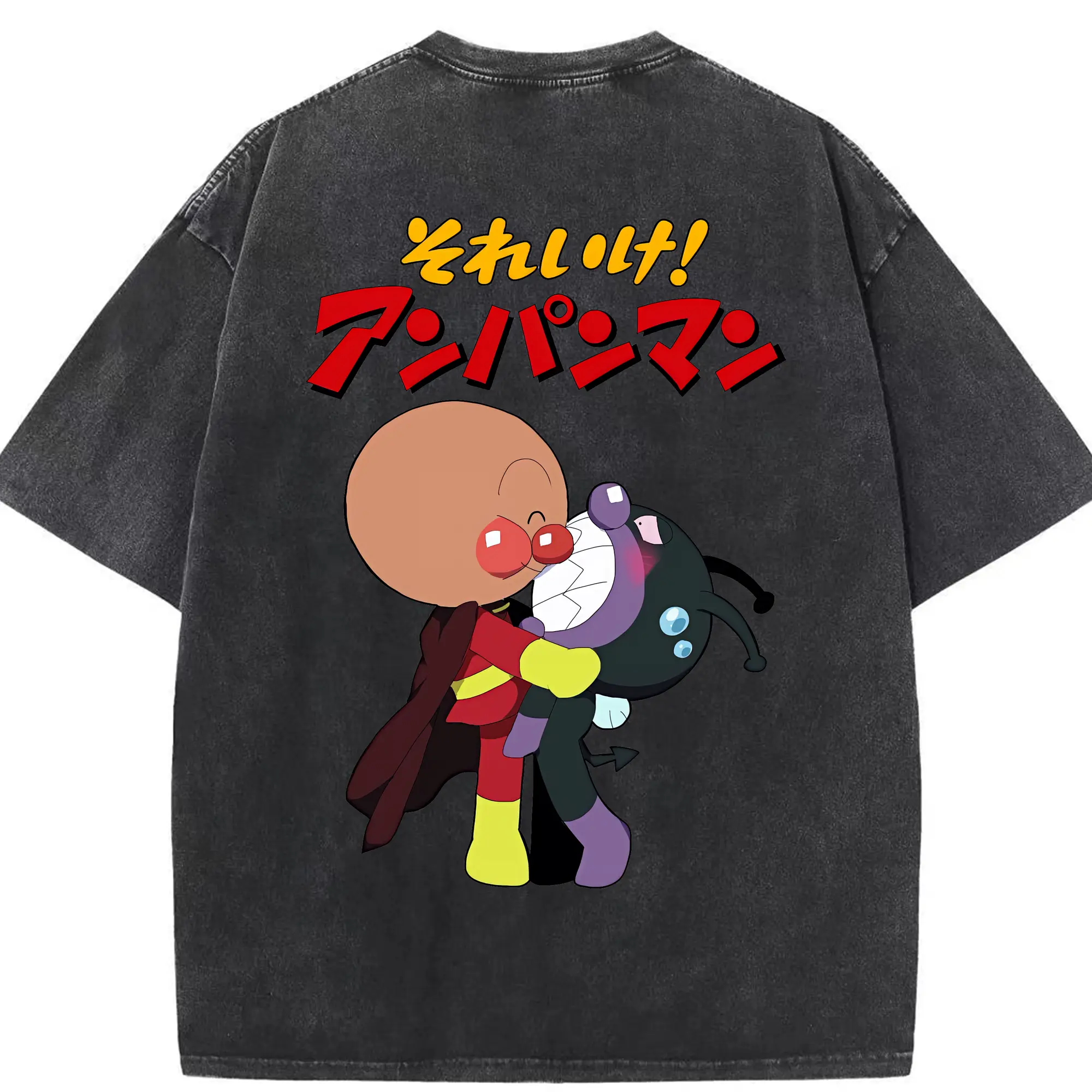 アンパンマン グッズ,ばいきんまん - 綿100％ ヴィンテージ風 半袖Tシャツ ・ 背面プリント ・ 柔らか肌触り ・ 通気性 快適 ・ スポーツ カジュアル 外出用