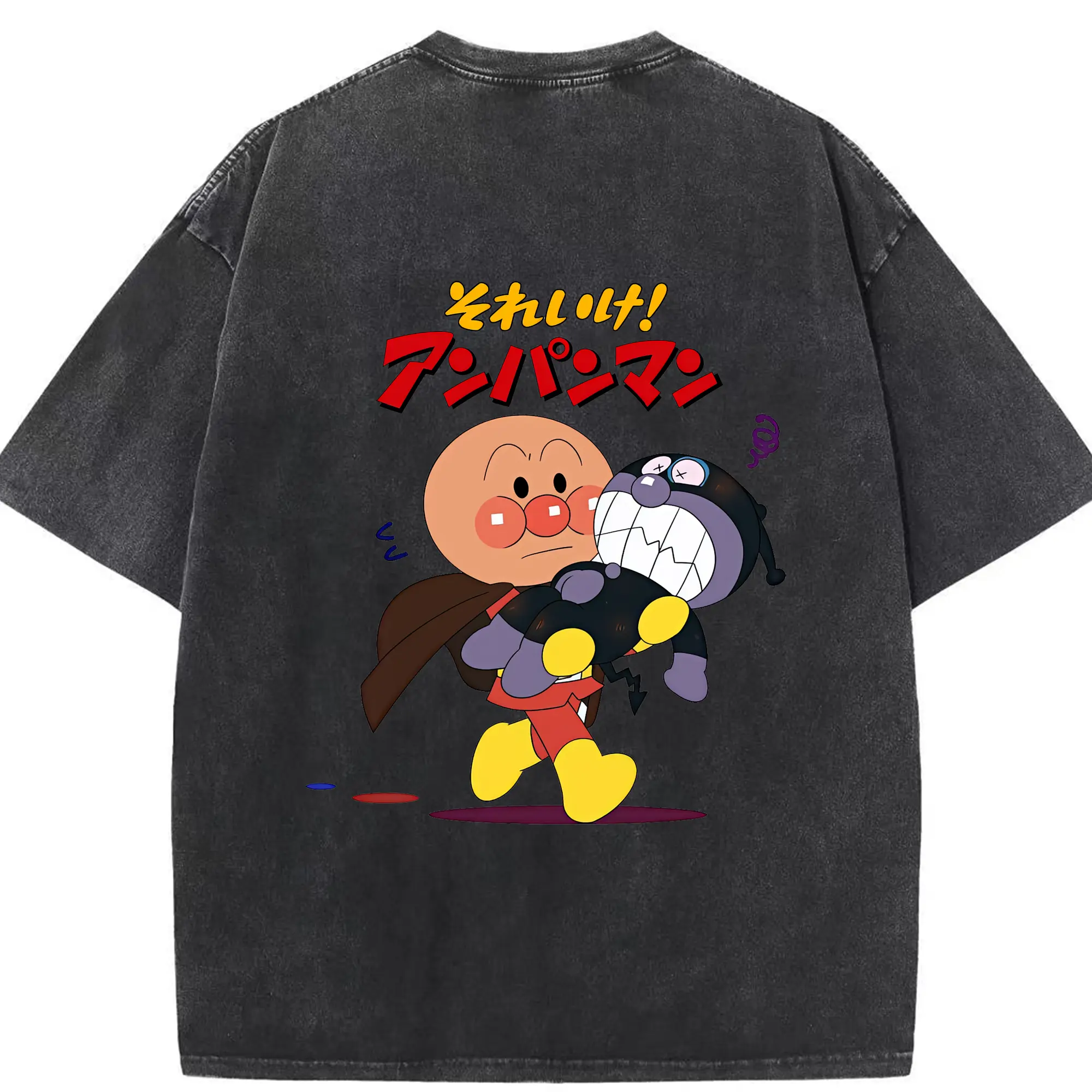アンパンマン グッズ,ばいきんまん - 綿100％ ヴィンテージ風 半袖Tシャツ ・ 背面プリント ・ 柔らか肌触り ・ 通気性 快適 ・ スポーツ カジュアル 外出用