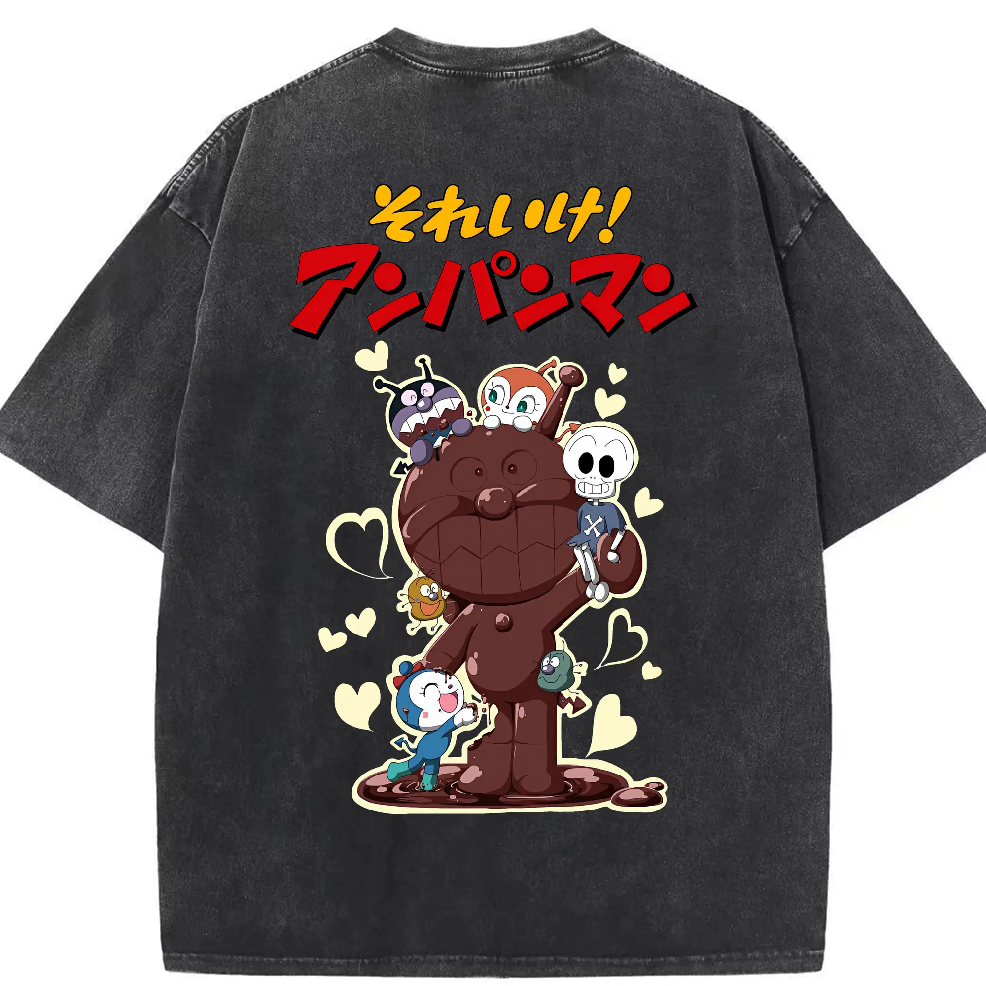 アンパンマン グッズ,ばいきんまん - 綿100％ ヴィンテージ風 半袖Tシャツ ・ 背面プリント ・ 柔らか肌触り ・ 通気性 快適 ・ スポーツ カジュアル 外出用