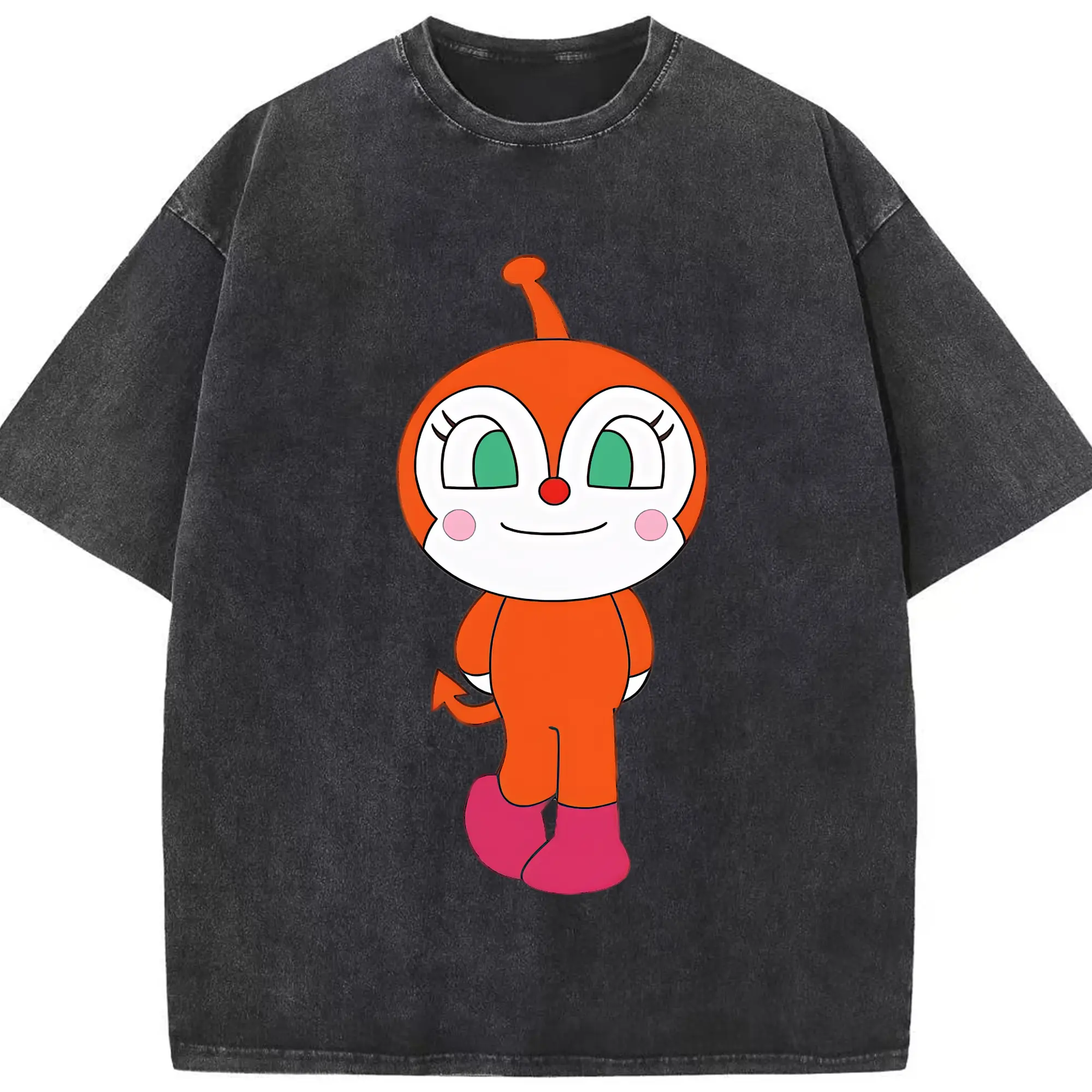 アンパンマン グッズ,ドキンちゃん - 綿100％ ヴィンテージ風 半袖Tシャツ ・ フロントプリント ・ 柔らか肌触り ・ 通気性 快適 ・ スポーツ カジュアル 外出用