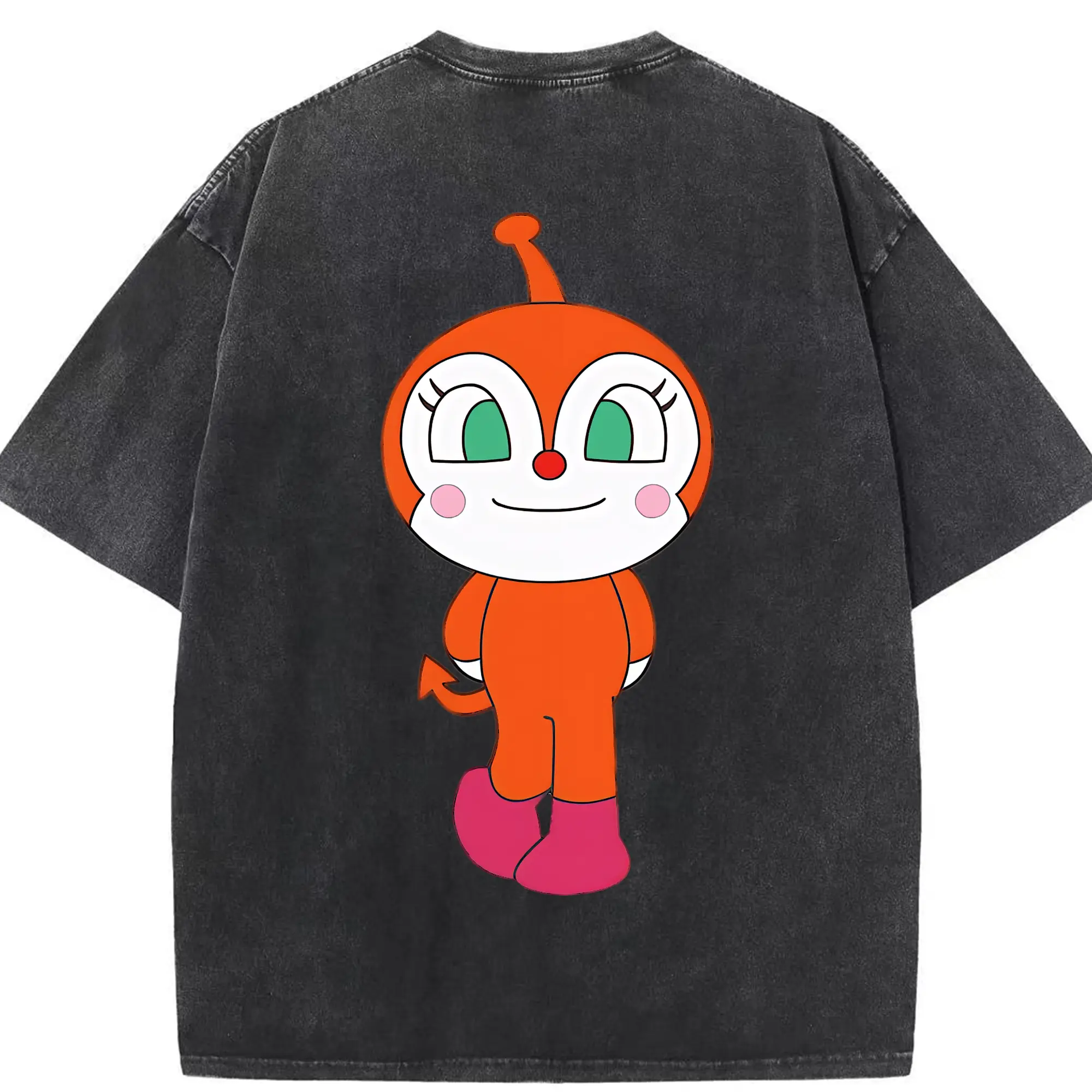 アンパンマン グッズ,ドキンちゃん - 綿100％ ヴィンテージ風 半袖Tシャツ ・ 背面プリント ・ 柔らか肌触り ・ 通気性 快適 ・ スポーツ カジュアル 外出用