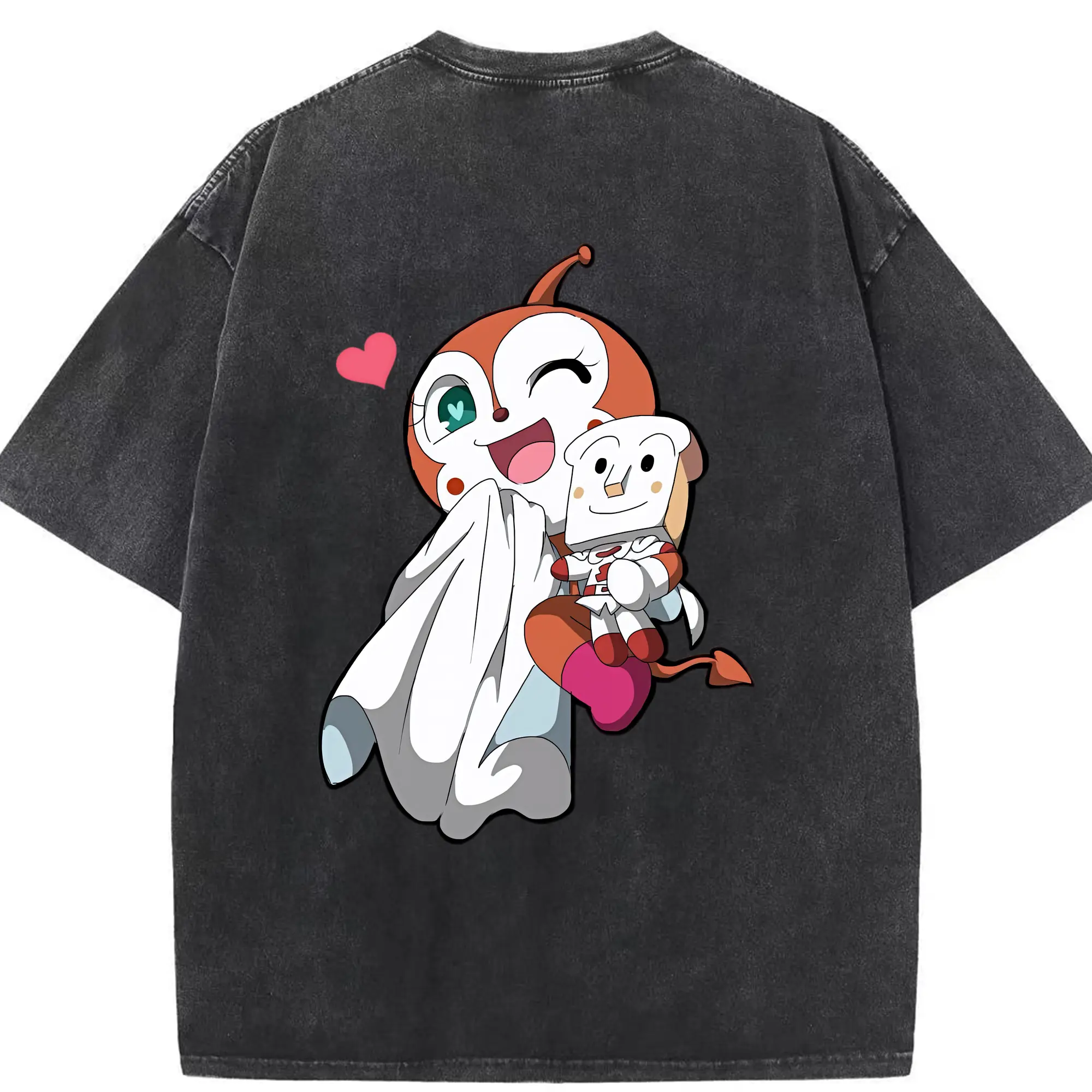 アンパンマン グッズ,ドキンちゃん - 綿100％ ヴィンテージ風 半袖Tシャツ ・ 背面プリント ・ 柔らか肌触り ・ 通気性 快適 ・ スポーツ カジュアル 外出用