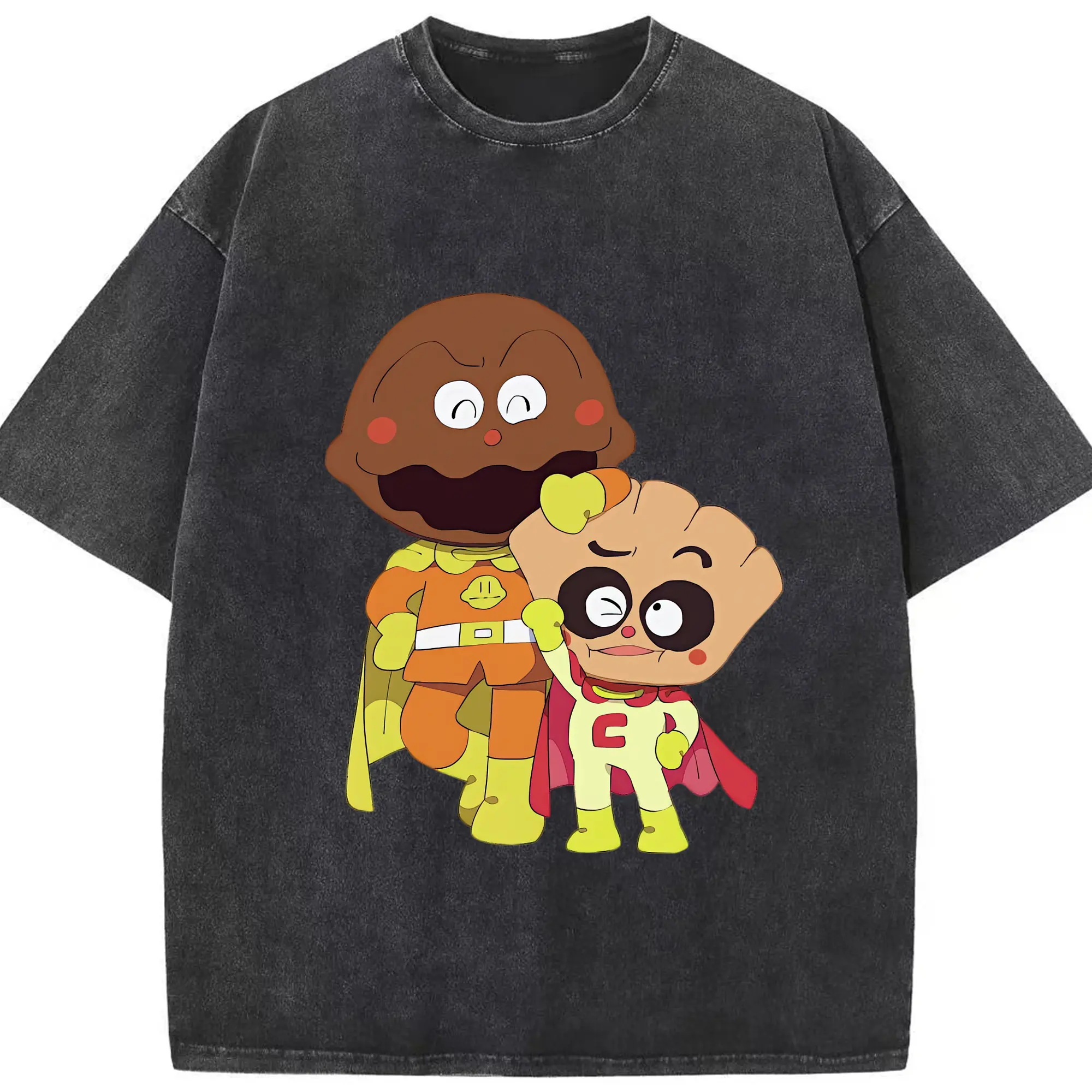 アンパンマン グッズ,カレーパンマン - 綿100％ ヴィンテージ風 半袖Tシャツ ・ フロントプリント ・ 柔らか肌触り ・ 通気性 快適 ・ スポーツ カジュアル 外出用