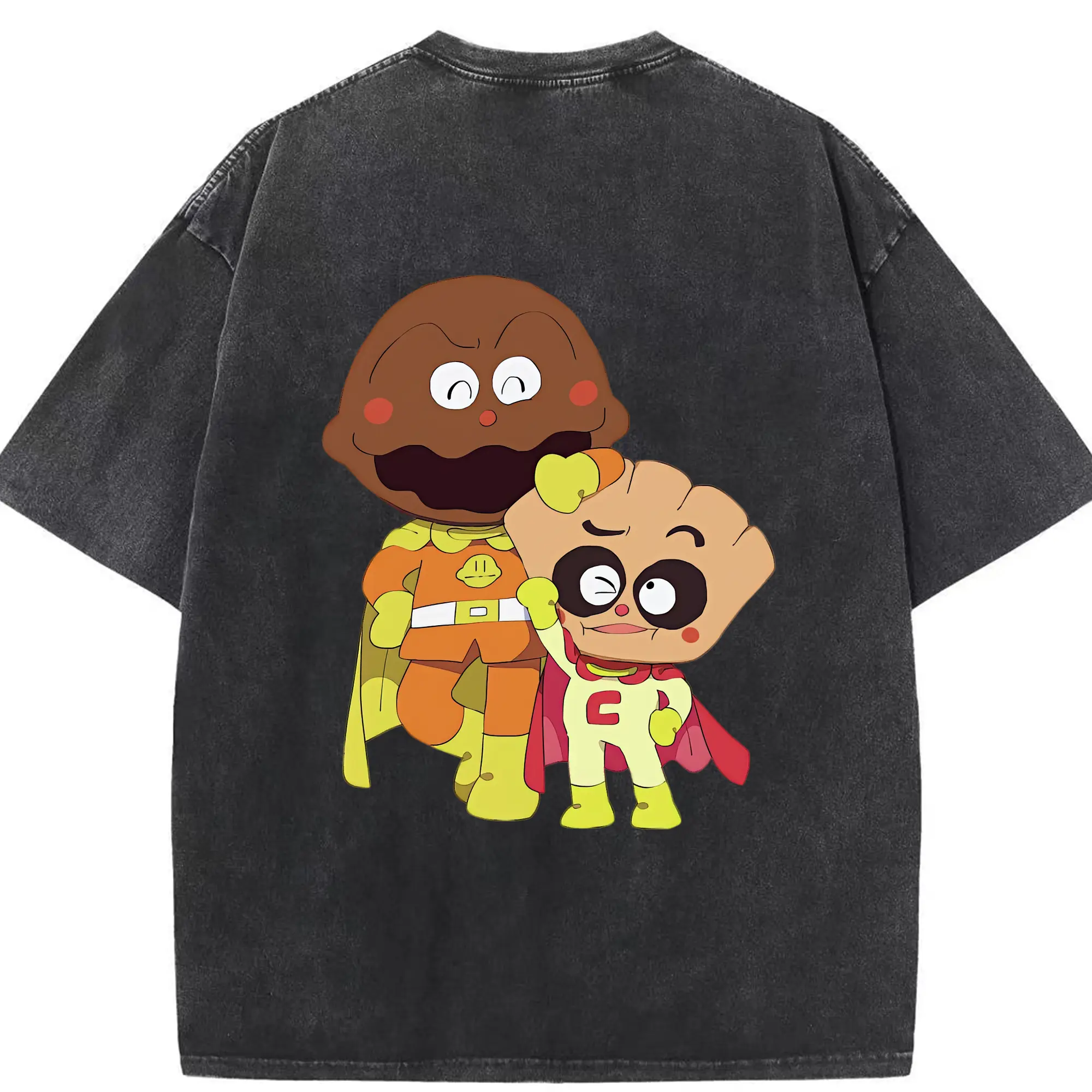 アンパンマン グッズ,カレーパンマン - 綿100％ ヴィンテージ風 半袖Tシャツ ・ 背面プリント ・ 柔らか肌触り ・ 通気性 快適 ・ スポーツ カジュアル 外出用