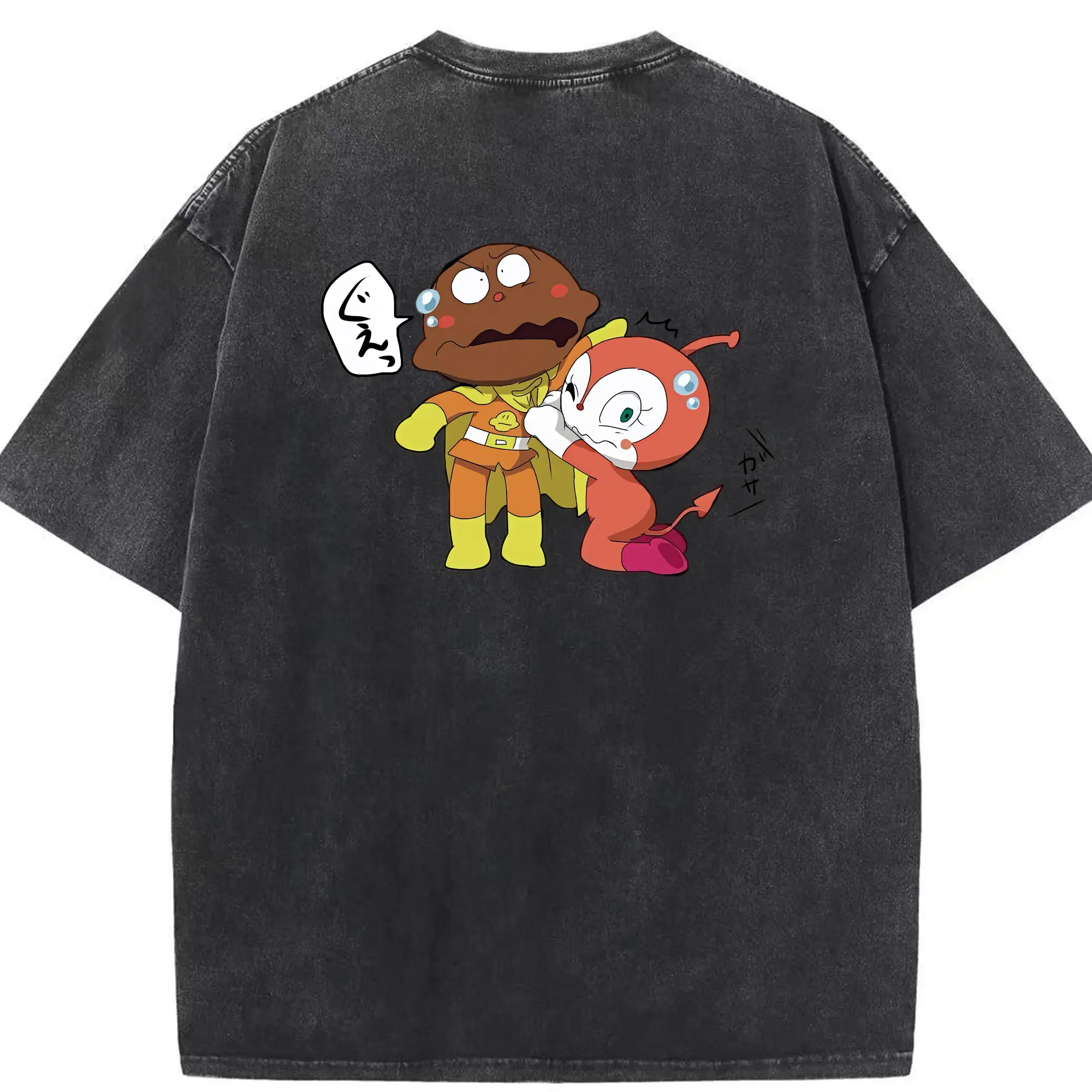 アンパンマン グッズ,カレーパンマン - 綿100％ ヴィンテージ風 半袖Tシャツ ・ 背面プリント ・ 柔らか肌触り ・ 通気性 快適 ・ スポーツ カジュアル 外出用