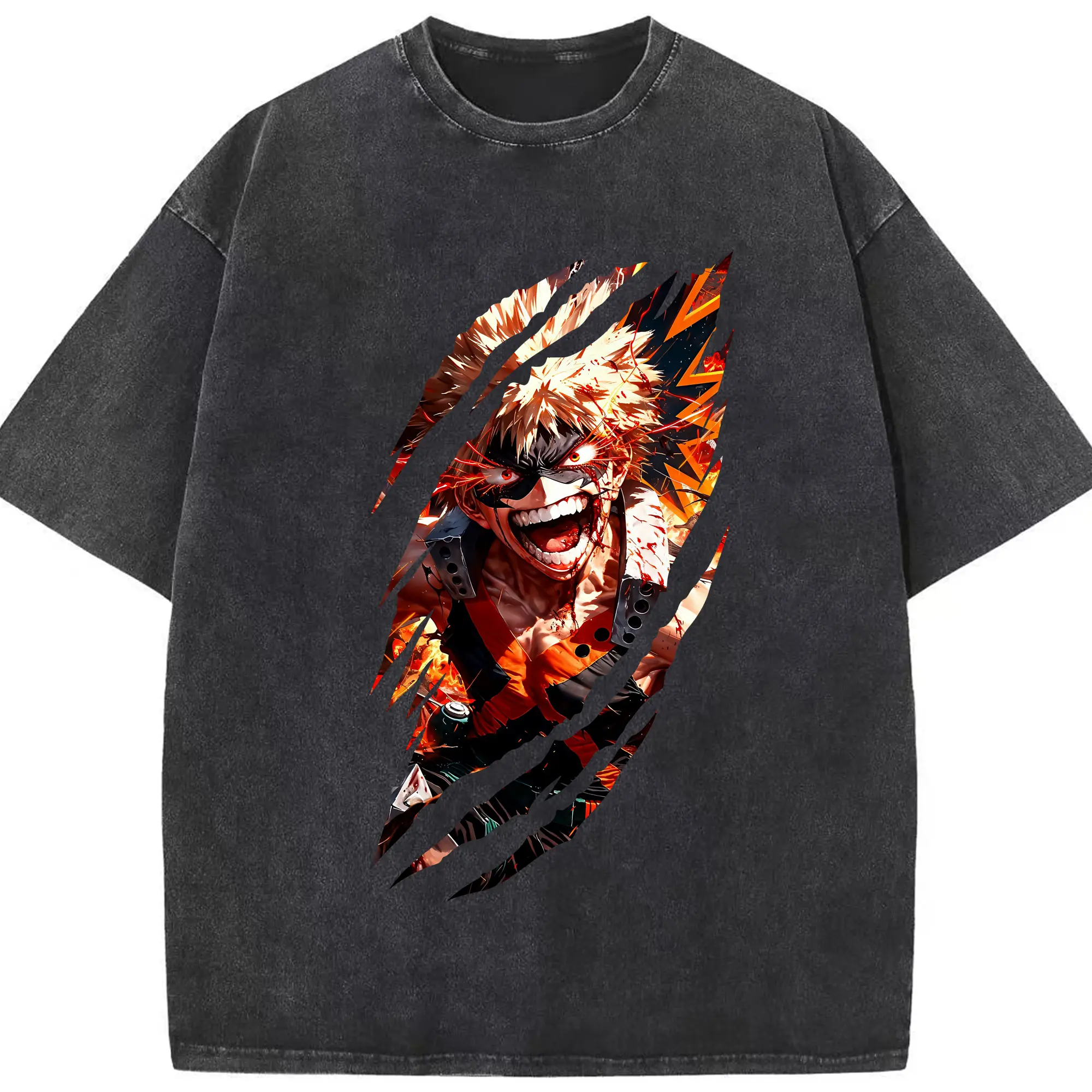 僕のヒーローアカデミア グッズ,爆豪勝己 - 綿100％ ヴィンテージ風 半袖Tシャツ ・ フロントプリント ・ 柔らか肌触り ・ 通気性 快適 ・ スポーツ カジュアル 外出用