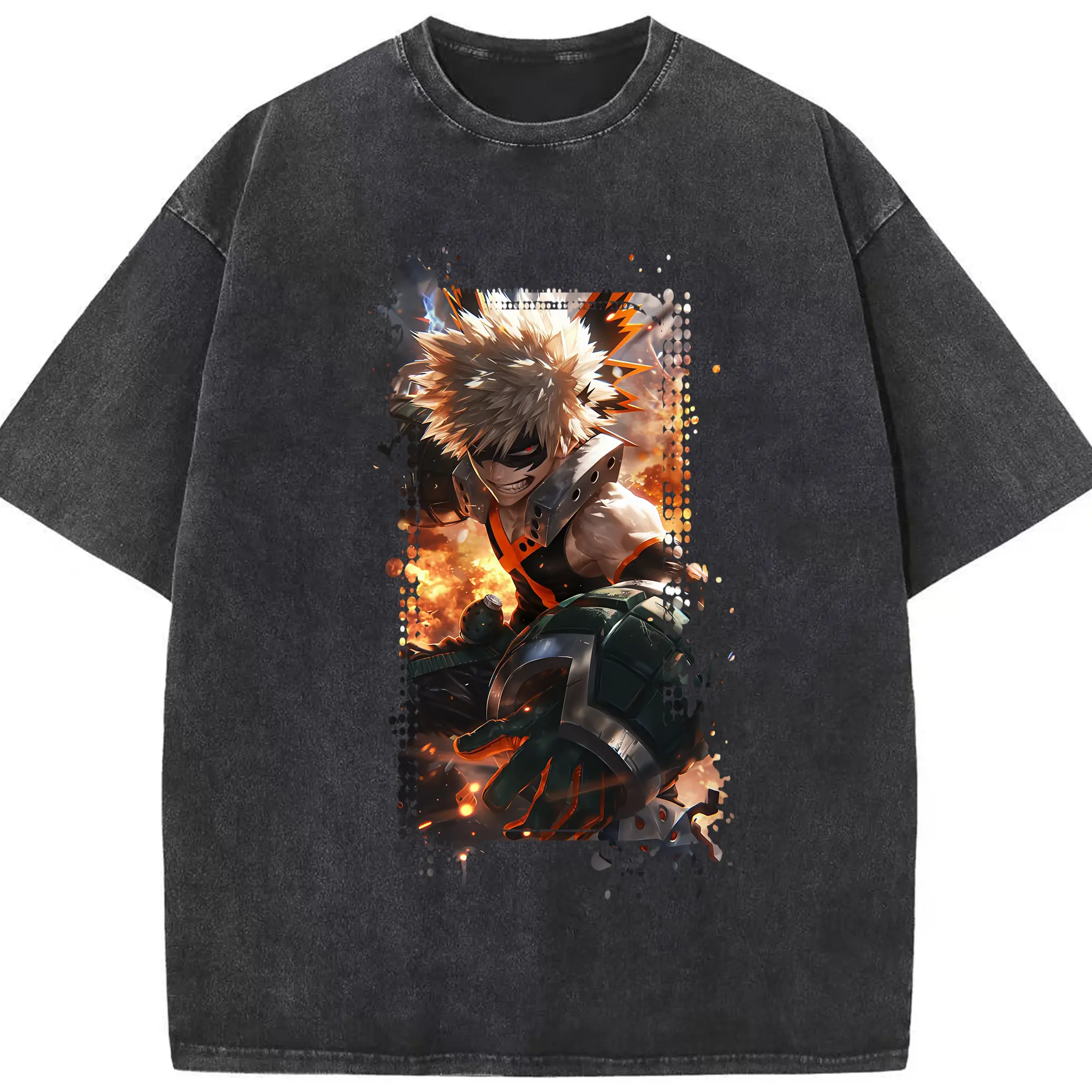 僕のヒーローアカデミア グッズ,爆豪勝己 - 綿100％ ヴィンテージ風 半袖Tシャツ ・ フロントプリント ・ 柔らか肌触り ・ 通気性 快適 ・ スポーツ カジュアル 外出用