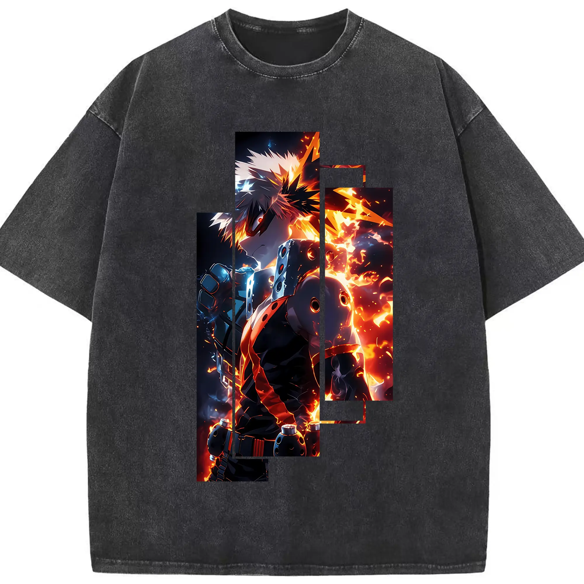 僕のヒーローアカデミア グッズ,爆豪勝己 - 綿100％ ヴィンテージ風 半袖Tシャツ ・ フロントプリント ・ 柔らか肌触り ・ 通気性 快適 ・ スポーツ カジュアル 外出用