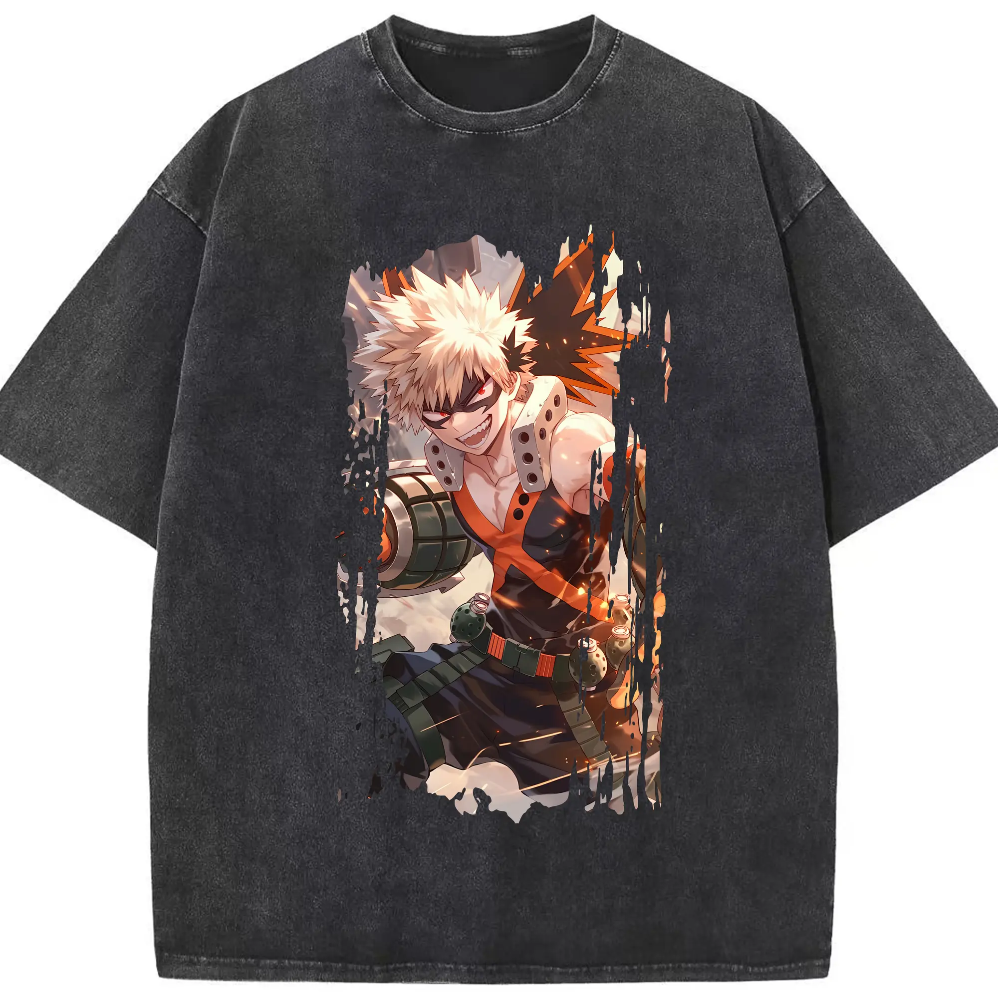 僕のヒーローアカデミア グッズ,爆豪勝己 - 綿100％ ヴィンテージ風 半袖Tシャツ ・ フロントプリント ・ 柔らか肌触り ・ 通気性 快適 ・ スポーツ カジュアル 外出用