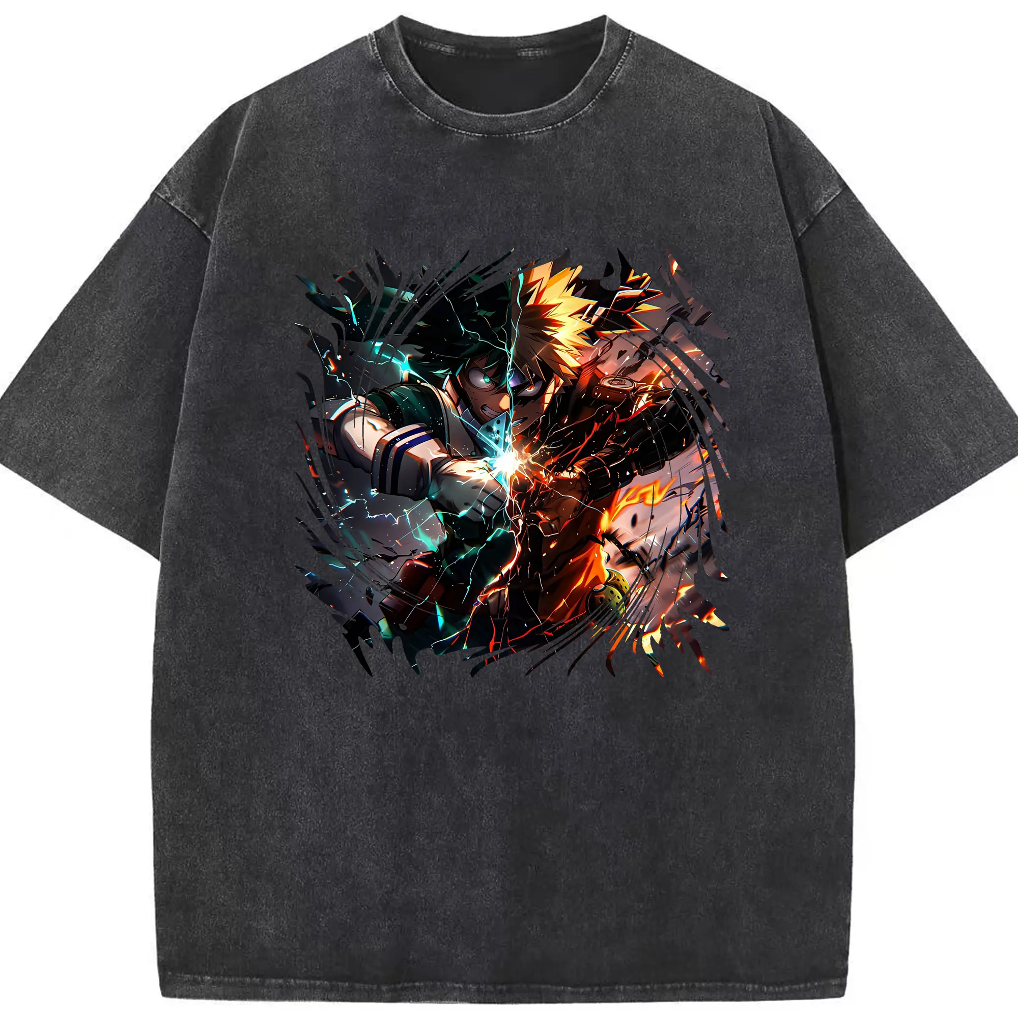 僕のヒーローアカデミア グッズ,爆豪勝己 - 綿100％ ヴィンテージ風 半袖Tシャツ ・ フロントプリント ・ 柔らか肌触り ・ 通気性 快適 ・ スポーツ カジュアル 外出用