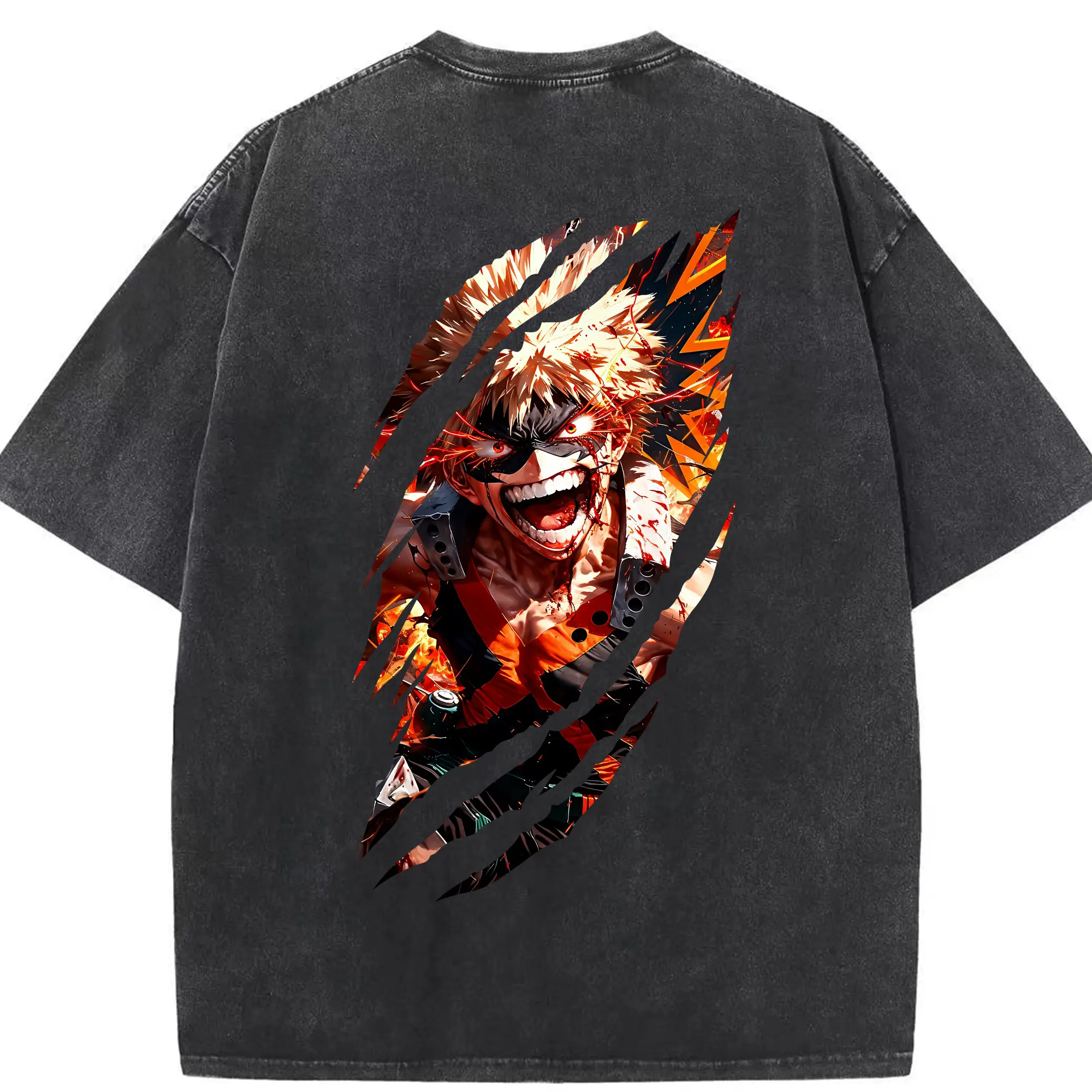 僕のヒーローアカデミア グッズ,爆豪勝己 - 綿100％ ヴィンテージ風 半袖Tシャツ ・ 背面プリント ・ 柔らか肌触り ・ 通気性 快適 ・ スポーツ カジュアル 外出用