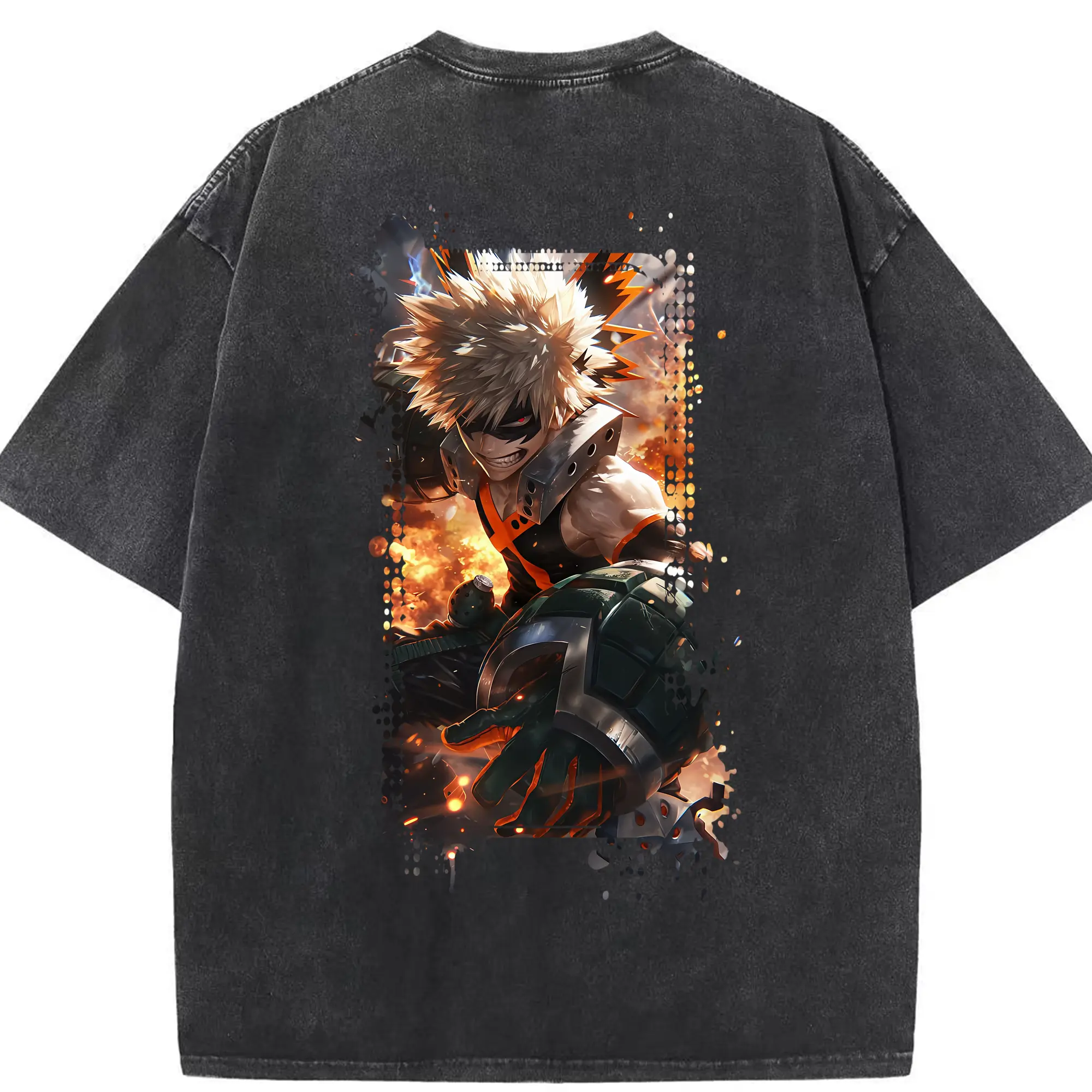僕のヒーローアカデミア グッズ,爆豪勝己 - 綿100％ ヴィンテージ風 半袖Tシャツ ・ 背面プリント ・ 柔らか肌触り ・ 通気性 快適 ・ スポーツ カジュアル 外出用