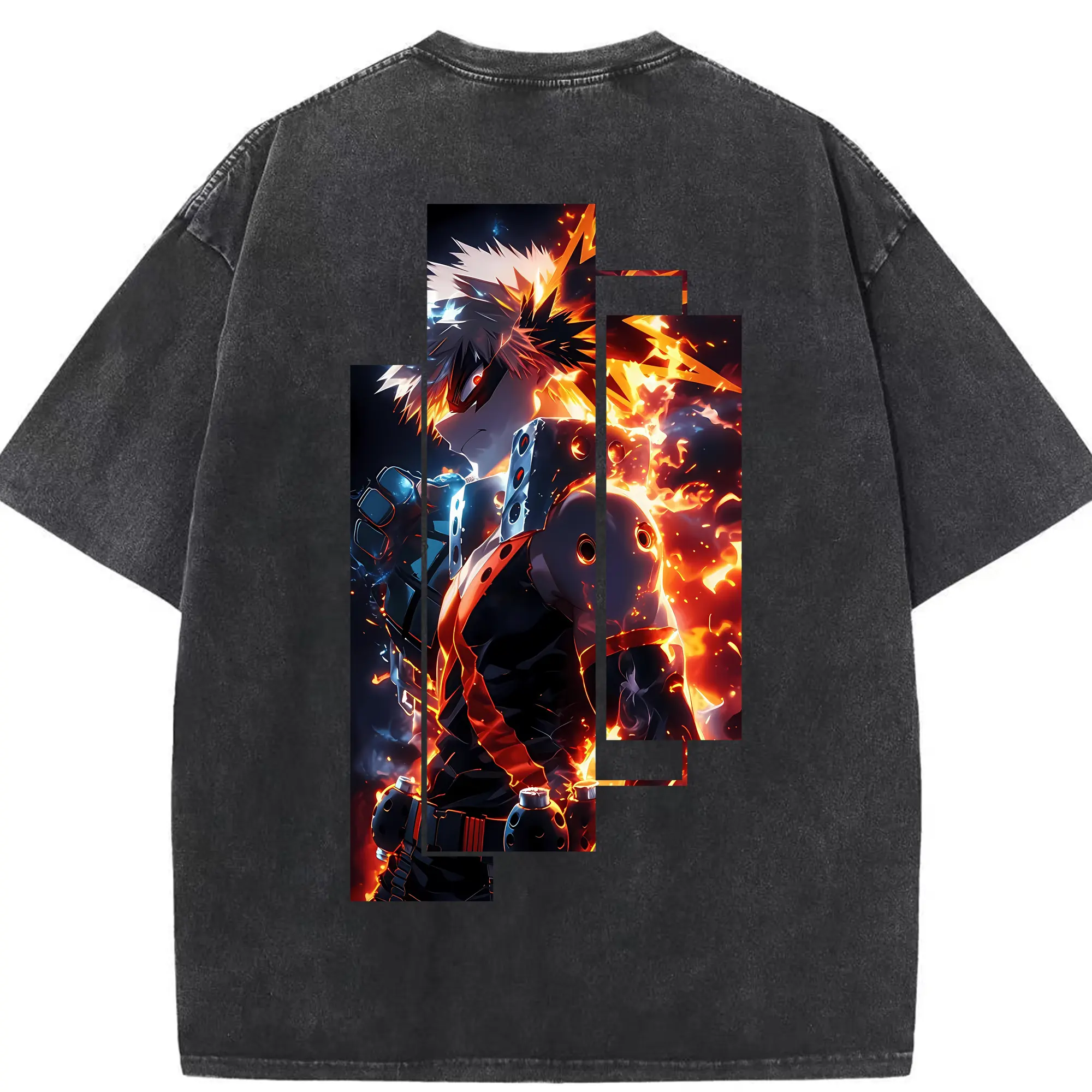 僕のヒーローアカデミア グッズ,爆豪勝己 - 綿100％ ヴィンテージ風 半袖Tシャツ ・ 背面プリント ・ 柔らか肌触り ・ 通気性 快適 ・ スポーツ カジュアル 外出用