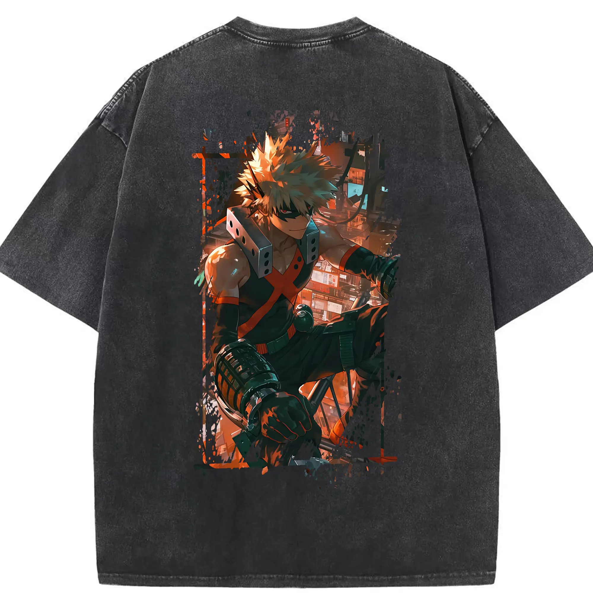 僕のヒーローアカデミア グッズ,爆豪勝己 - 綿100％ ヴィンテージ風 半袖Tシャツ ・ 背面プリント ・ 柔らか肌触り ・ 通気性 快適 ・ スポーツ カジュアル 外出用