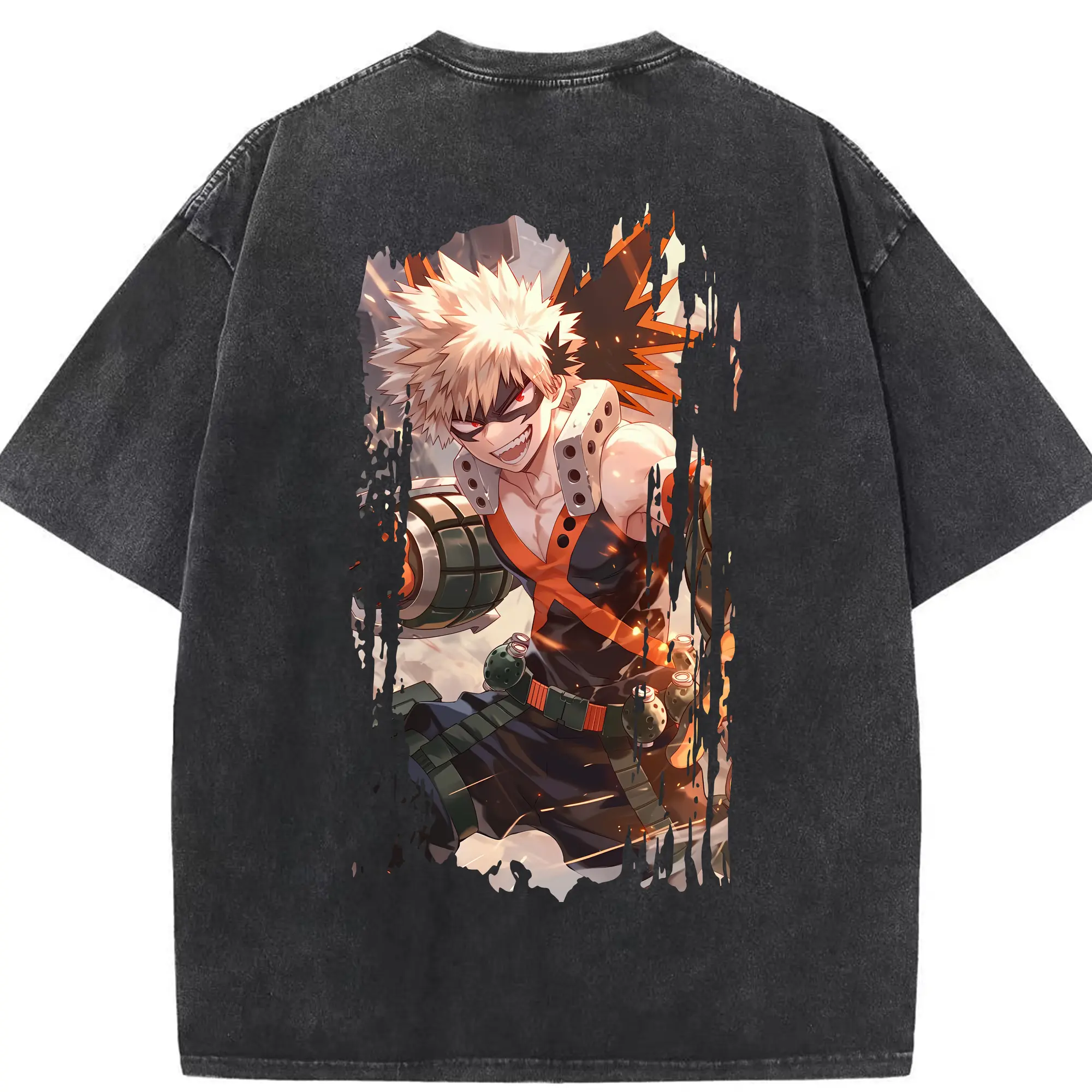 僕のヒーローアカデミア グッズ,爆豪勝己 - 綿100％ ヴィンテージ風 半袖Tシャツ ・ 背面プリント ・ 柔らか肌触り ・ 通気性 快適 ・ スポーツ カジュアル 外出用