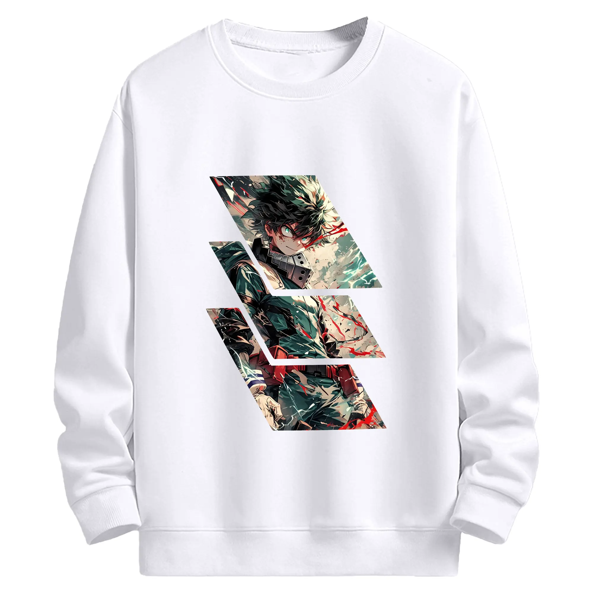 僕のヒーローアカデミア グッズ,緑谷出久 - 高品質 クルーネック スウェット ・ コットン59％ ポリエステル41％ ・ ユニセックス 長袖 トレーナー ・ カジュアル デイリー スポーツ 散歩用