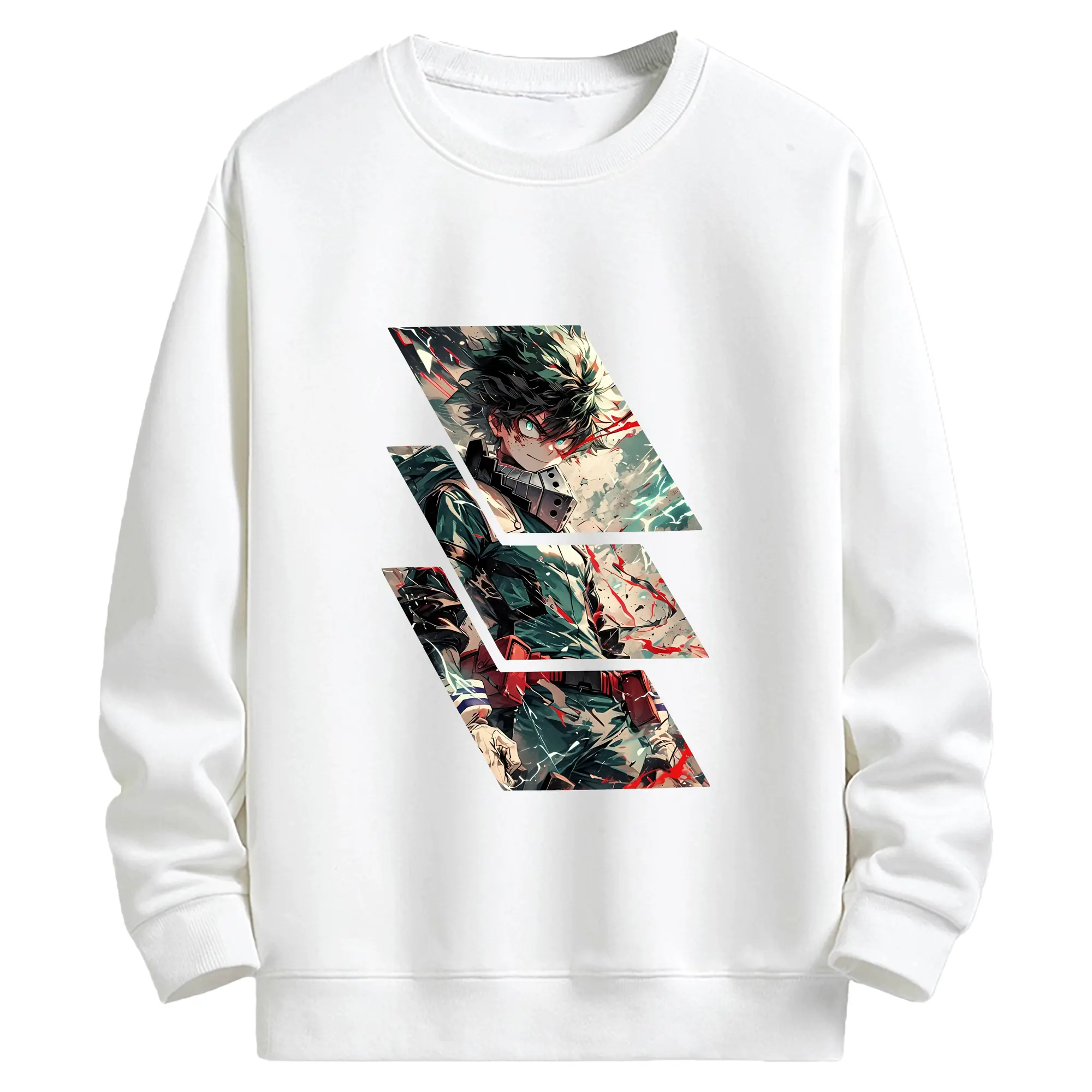 僕のヒーローアカデミア グッズ,緑谷出久 - キッズ クルーネックスウェットシャツ ・ フロントプリント ・ 綿80％ ポリエステル20％ ・ 快適 通学 スポーツ 日常使い お散歩用