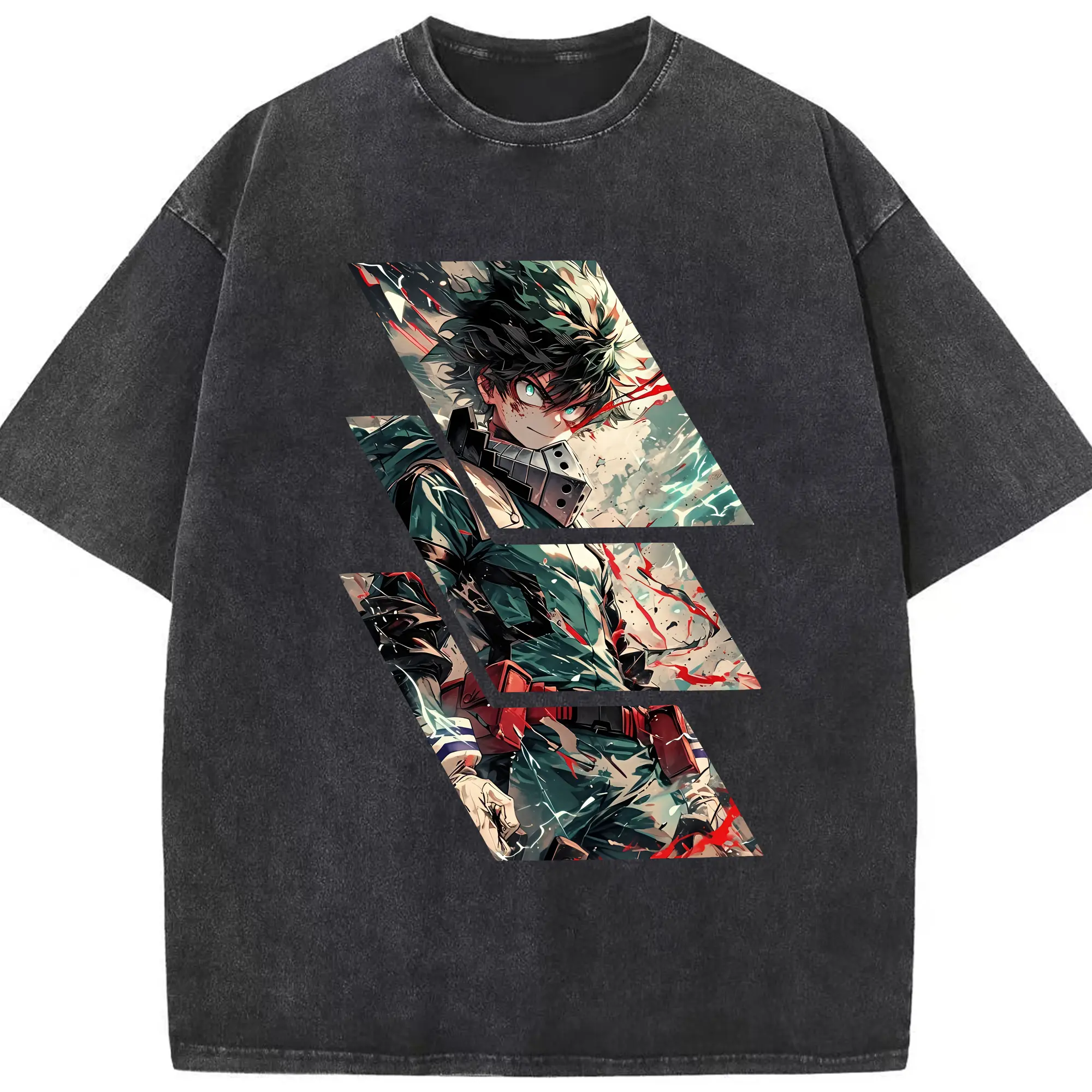 僕のヒーローアカデミア グッズ,緑谷出久 - 綿100％ ヴィンテージ風 半袖Tシャツ ・ フロントプリント ・ 柔らか肌触り ・ 通気性 快適 ・ スポーツ カジュアル 外出用