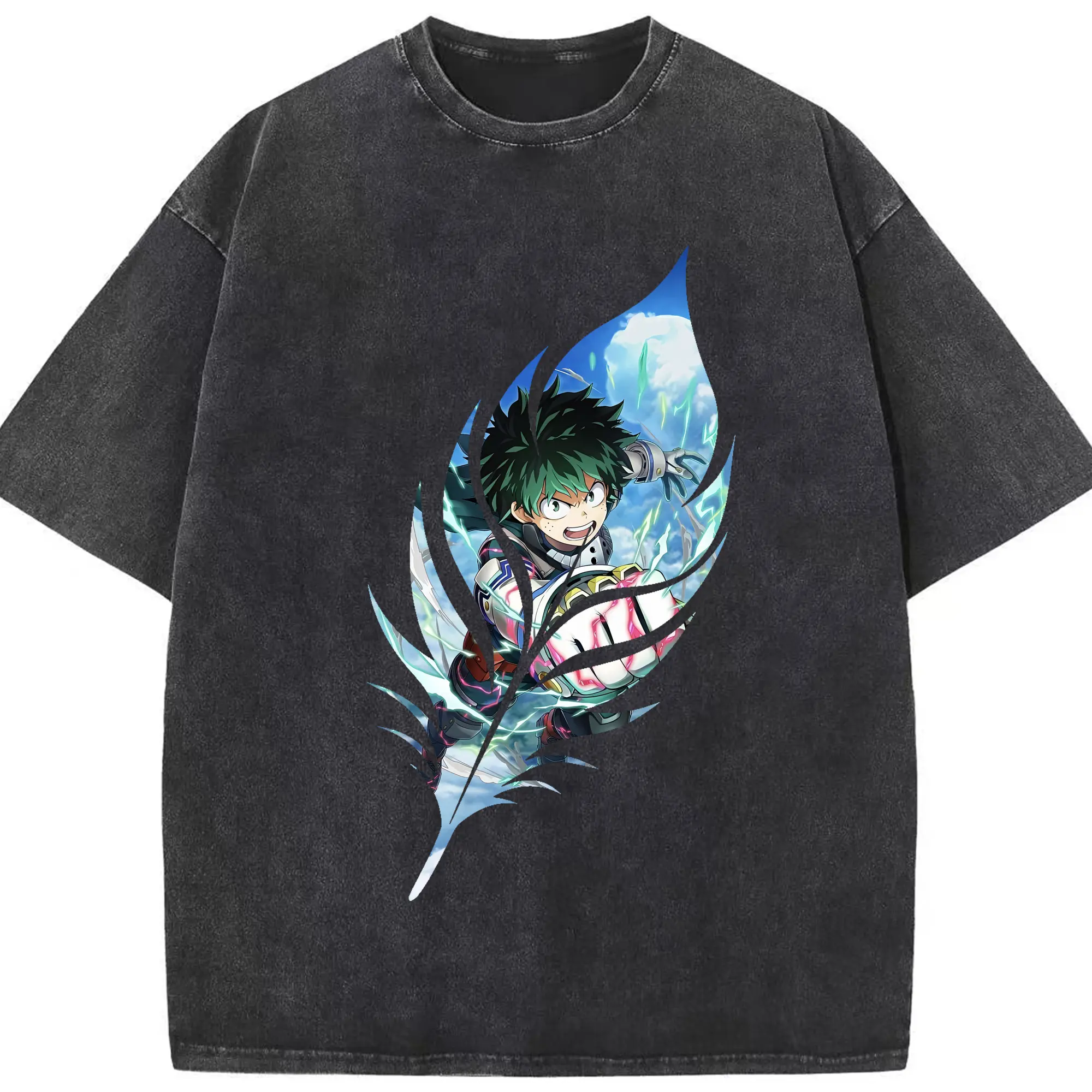 僕のヒーローアカデミア グッズ,緑谷出久 - 綿100％ ヴィンテージ風 半袖Tシャツ ・ フロントプリント ・ 柔らか肌触り ・ 通気性 快適 ・ スポーツ カジュアル 外出用