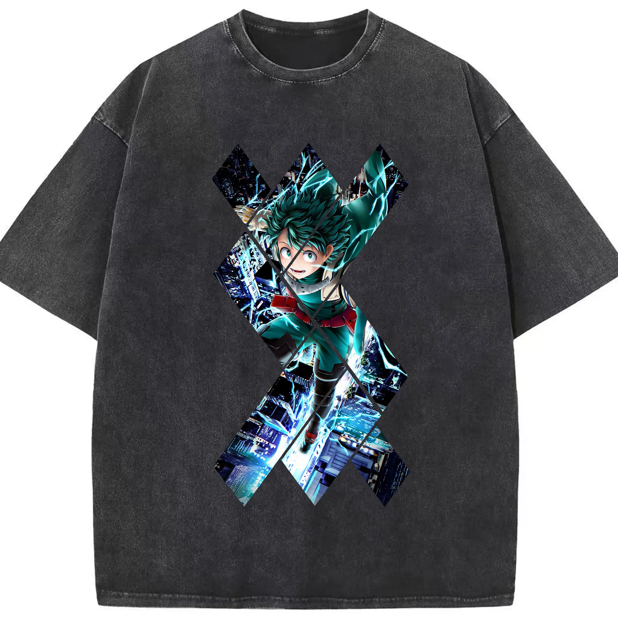 僕のヒーローアカデミア グッズ,緑谷出久 - 綿100％ ヴィンテージ風 半袖Tシャツ ・ フロントプリント ・ 柔らか肌触り ・ 通気性 快適 ・ スポーツ カジュアル 外出用
