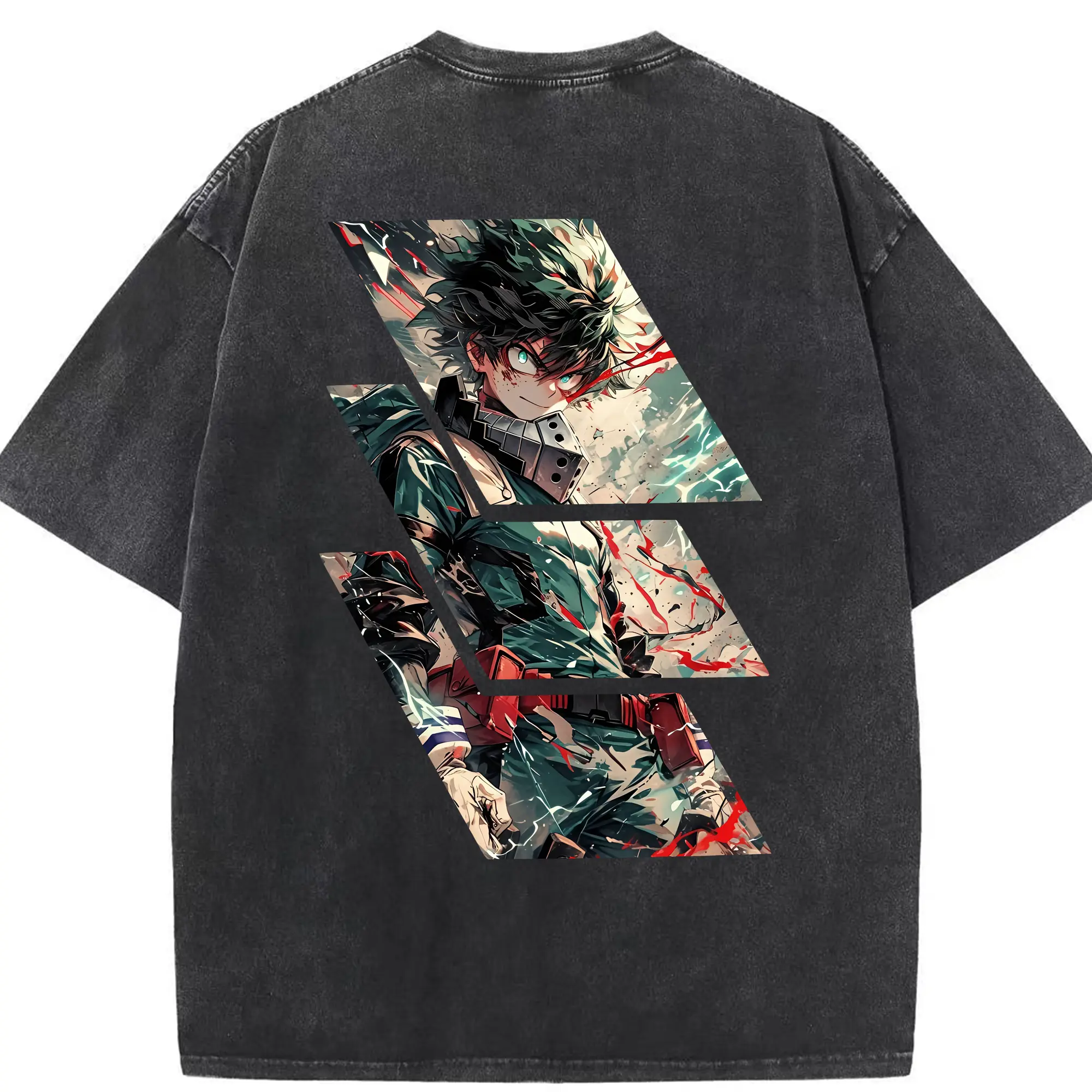 僕のヒーローアカデミア グッズ,緑谷出久 - 綿100％ ヴィンテージ風 半袖Tシャツ ・ 背面プリント ・ 柔らか肌触り ・ 通気性 快適 ・ スポーツ カジュアル 外出用