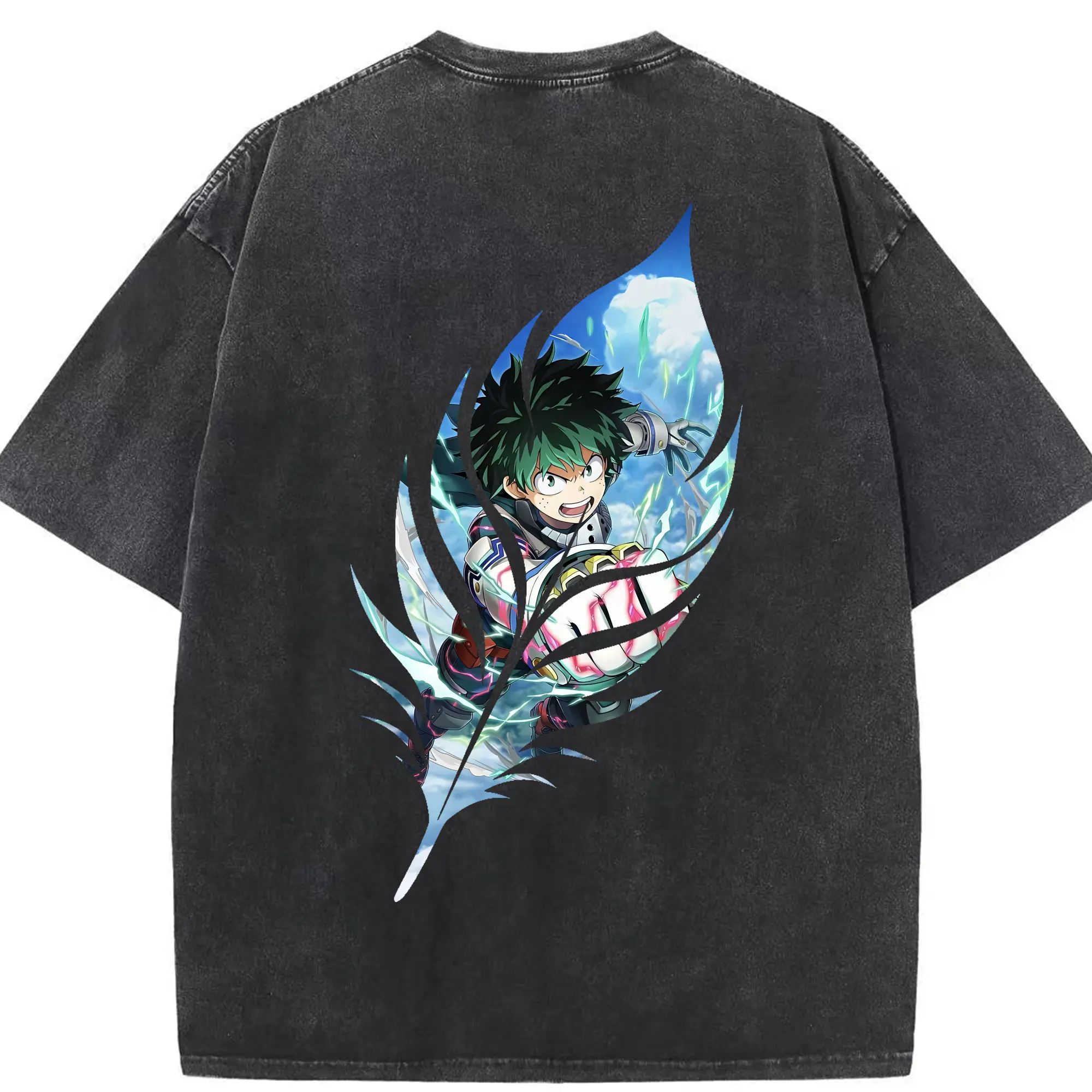 僕のヒーローアカデミア グッズ,緑谷出久 - 綿100％ ヴィンテージ風 半袖Tシャツ ・ 背面プリント ・ 柔らか肌触り ・ 通気性 快適 ・ スポーツ カジュアル 外出用