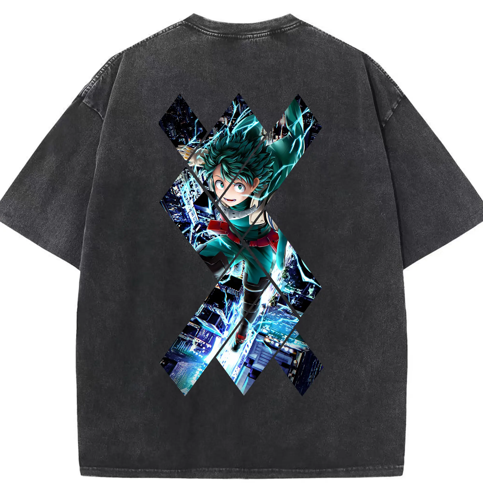 僕のヒーローアカデミア グッズ,緑谷出久 - 綿100％ ヴィンテージ風 半袖Tシャツ ・ 背面プリント ・ 柔らか肌触り ・ 通気性 快適 ・ スポーツ カジュアル 外出用