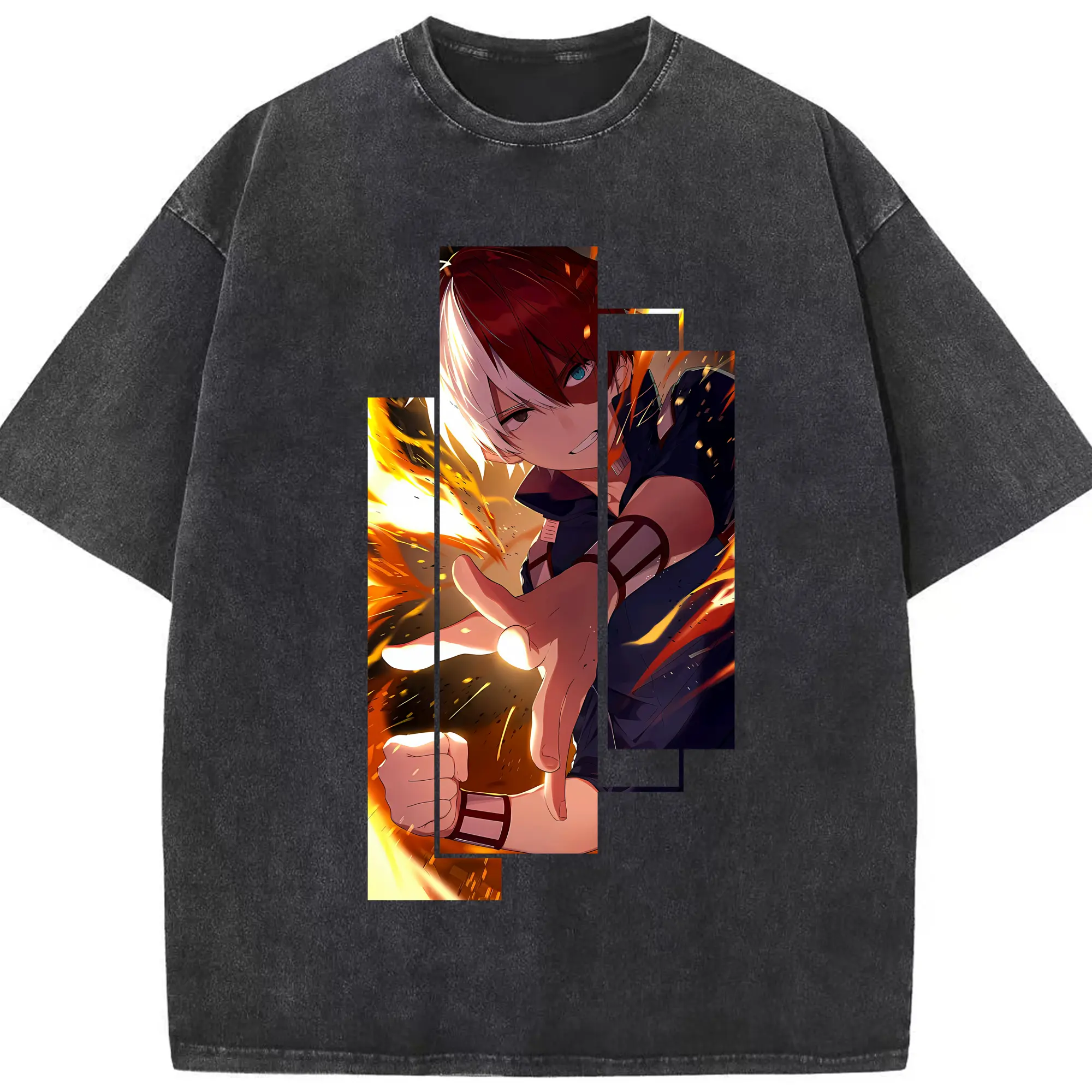 僕のヒーローアカデミア グッズ,轟焦凍 - 綿100％ ヴィンテージ風 半袖Tシャツ ・ フロントプリント ・ 柔らか肌触り ・ 通気性 快適 ・ スポーツ カジュアル 外出用