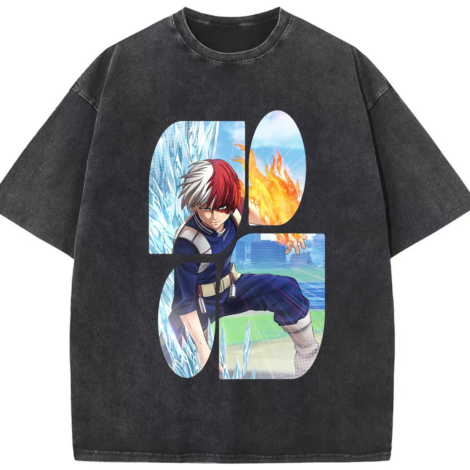 僕のヒーローアカデミア グッズ,轟焦凍 - 綿100％ ヴィンテージ風 半袖Tシャツ ・ フロントプリント ・ 柔らか肌触り ・ 通気性 快適 ・ スポーツ カジュアル 外出用