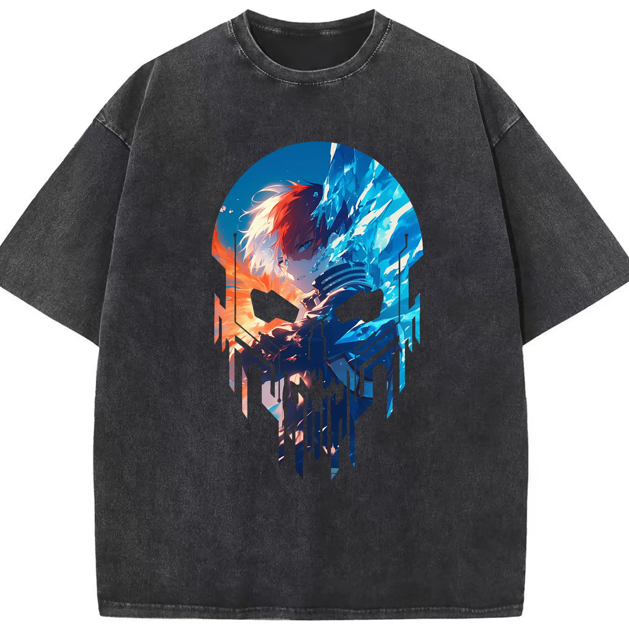 僕のヒーローアカデミア グッズ,轟焦凍 - 綿100％ ヴィンテージ風 半袖Tシャツ ・ フロントプリント ・ 柔らか肌触り ・ 通気性 快適 ・ スポーツ カジュアル 外出用