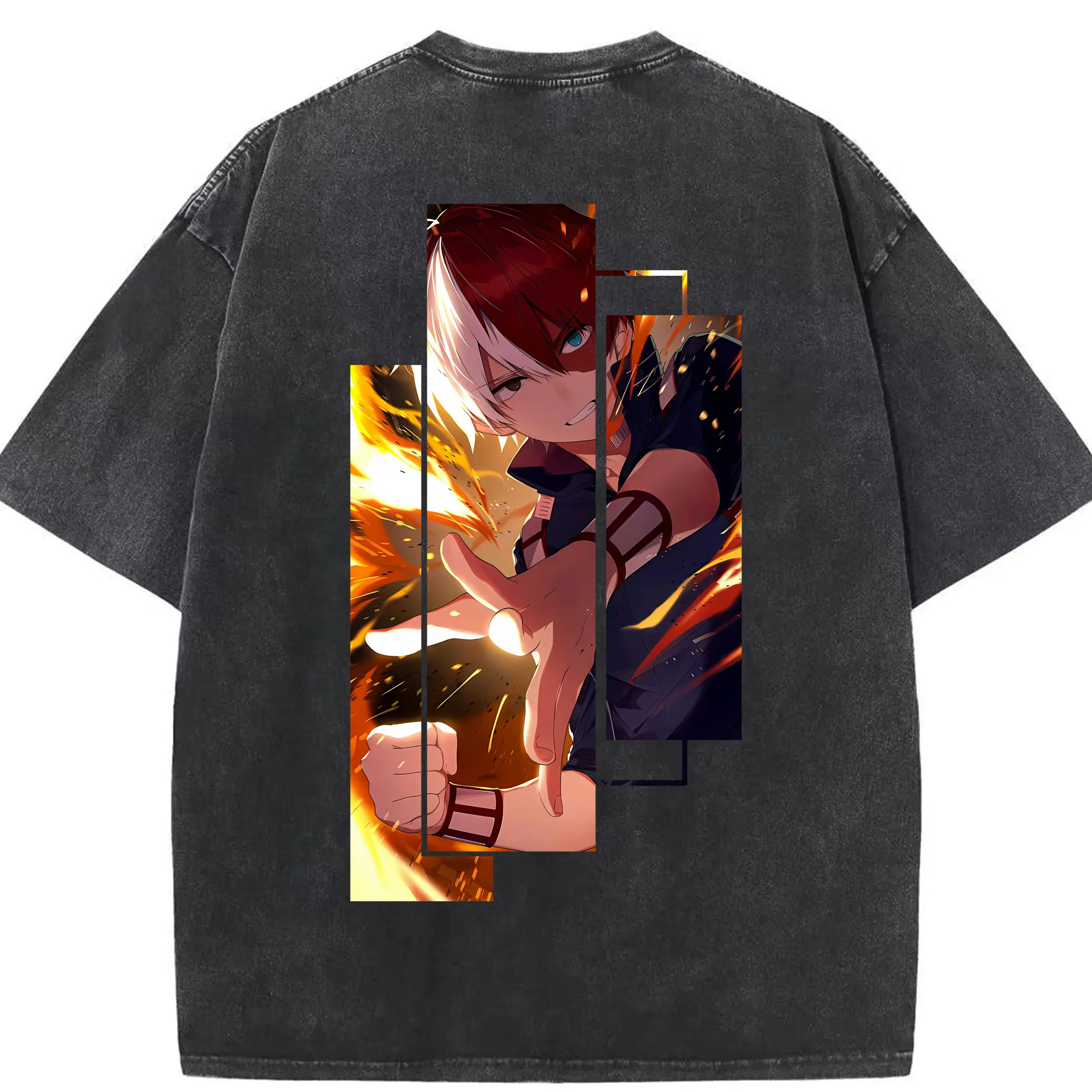 僕のヒーローアカデミア グッズ,轟焦凍 - 綿100％ ヴィンテージ風 半袖Tシャツ ・ 背面プリント ・ 柔らか肌触り ・ 通気性 快適 ・ スポーツ カジュアル 外出用