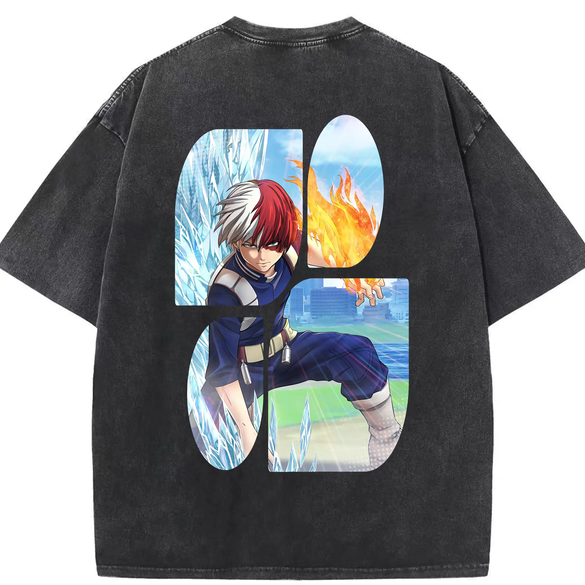 僕のヒーローアカデミア グッズ,轟焦凍 - 綿100％ ヴィンテージ風 半袖Tシャツ ・ 背面プリント ・ 柔らか肌触り ・ 通気性 快適 ・ スポーツ カジュアル 外出用