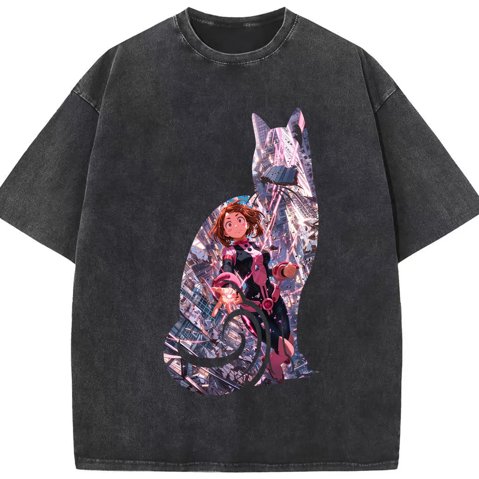 僕のヒーローアカデミア グッズ,麗日お茶子 - 綿100％ ヴィンテージ風 半袖Tシャツ ・ フロントプリント ・ 柔らか肌触り ・ 通気性 快適 ・ スポーツ カジュアル 外出用