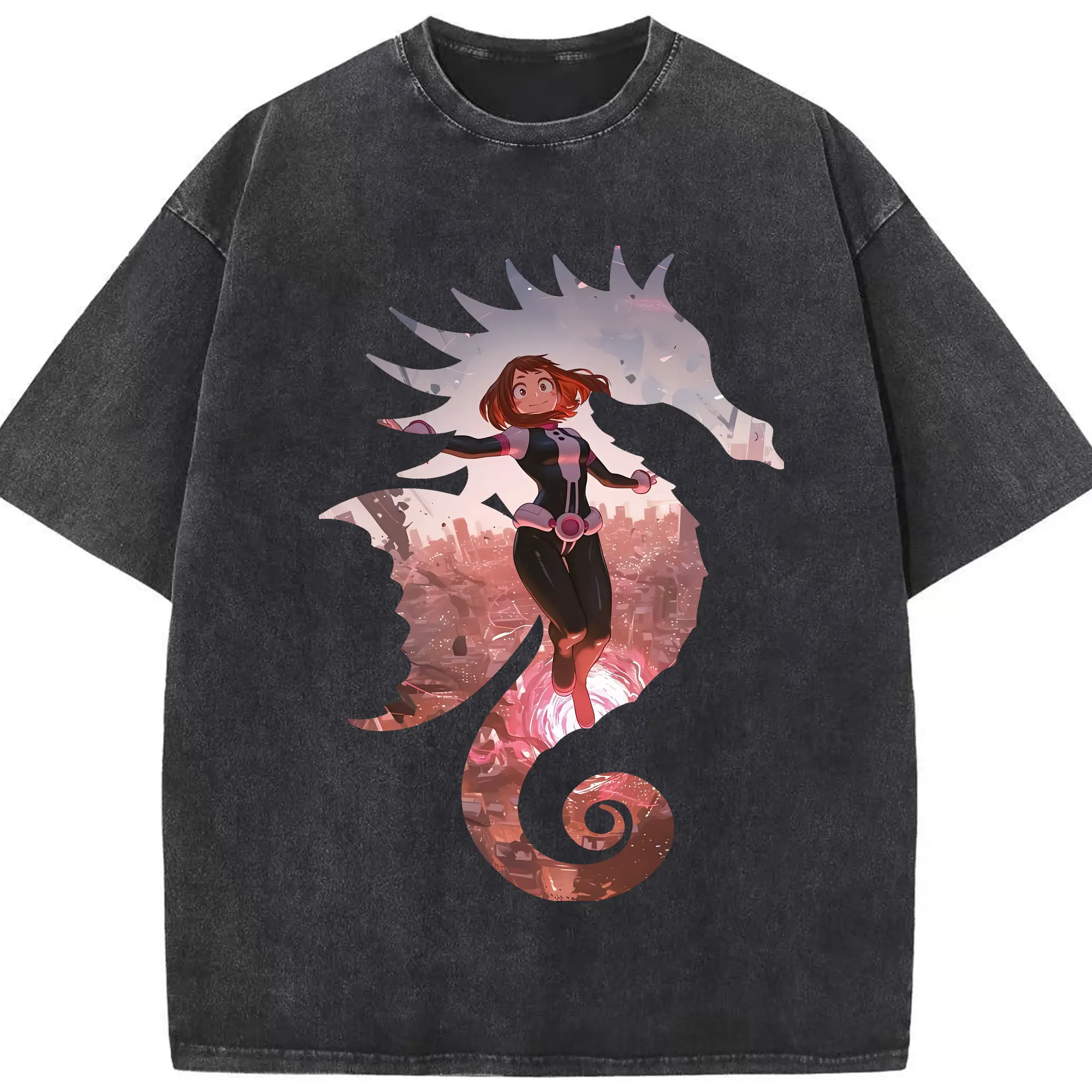 僕のヒーローアカデミア グッズ,麗日お茶子 - 綿100％ ヴィンテージ風 半袖Tシャツ ・ フロントプリント ・ 柔らか肌触り ・ 通気性 快適 ・ スポーツ カジュアル 外出用