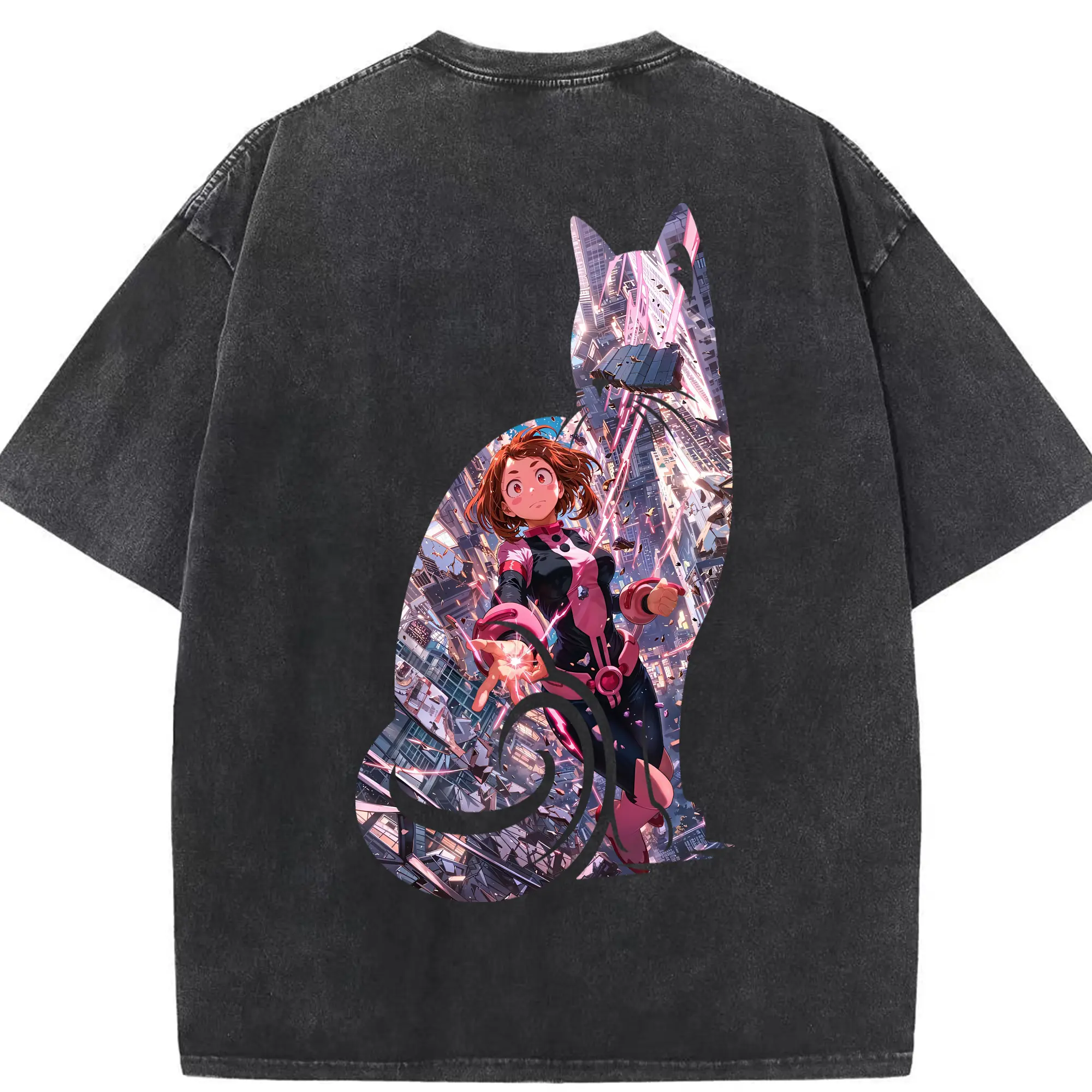 僕のヒーローアカデミア グッズ,麗日お茶子 - 綿100％ ヴィンテージ風 半袖Tシャツ ・ 背面プリント ・ 柔らか肌触り ・ 通気性 快適 ・ スポーツ カジュアル 外出用