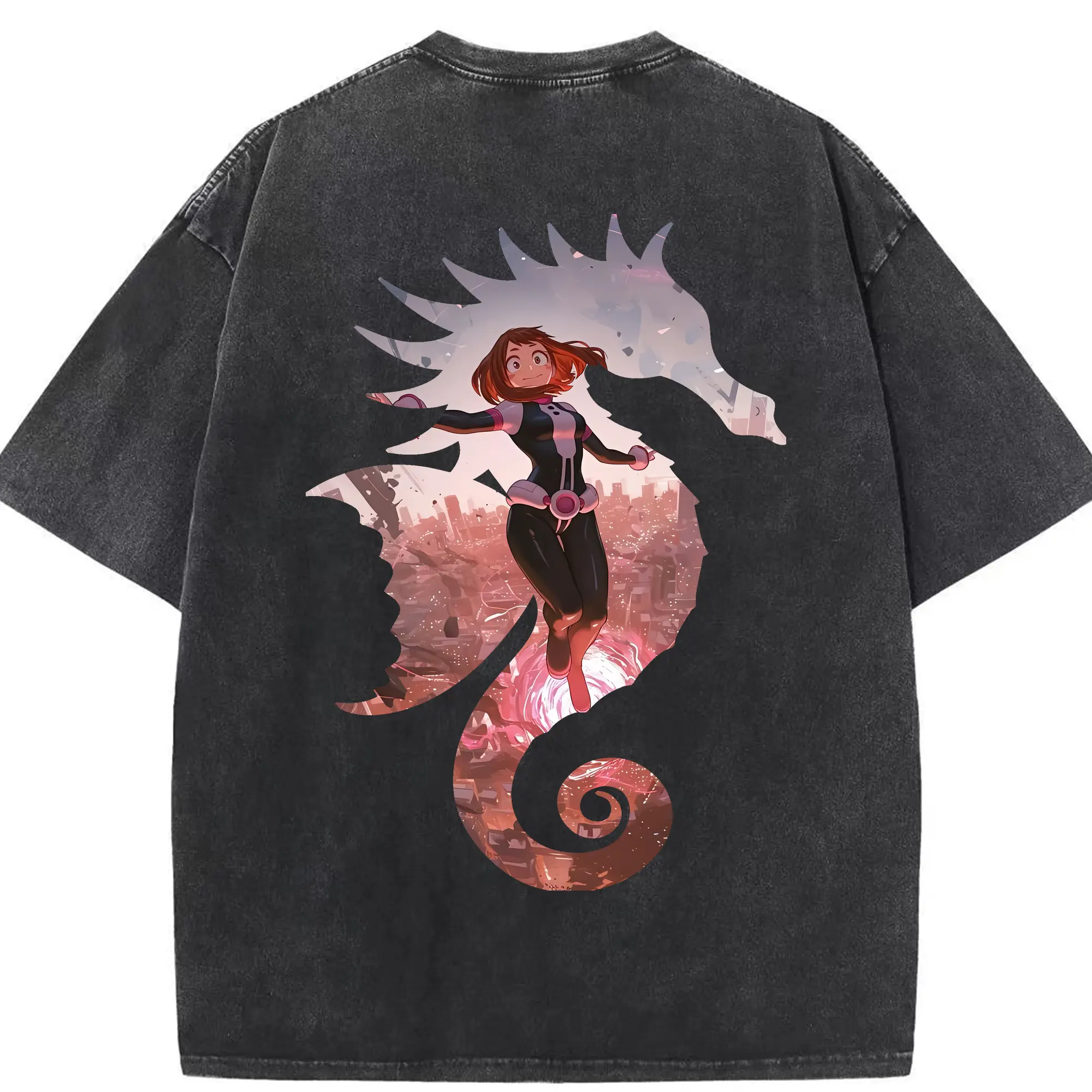 僕のヒーローアカデミア グッズ,麗日お茶子 - 綿100％ ヴィンテージ風 半袖Tシャツ ・ 背面プリント ・ 柔らか肌触り ・ 通気性 快適 ・ スポーツ カジュアル 外出用